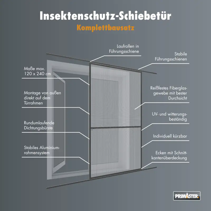Primaster Fliegenschutz-Schiebetür 120 x 240 cm anthrazit/anthrazit kürzbar