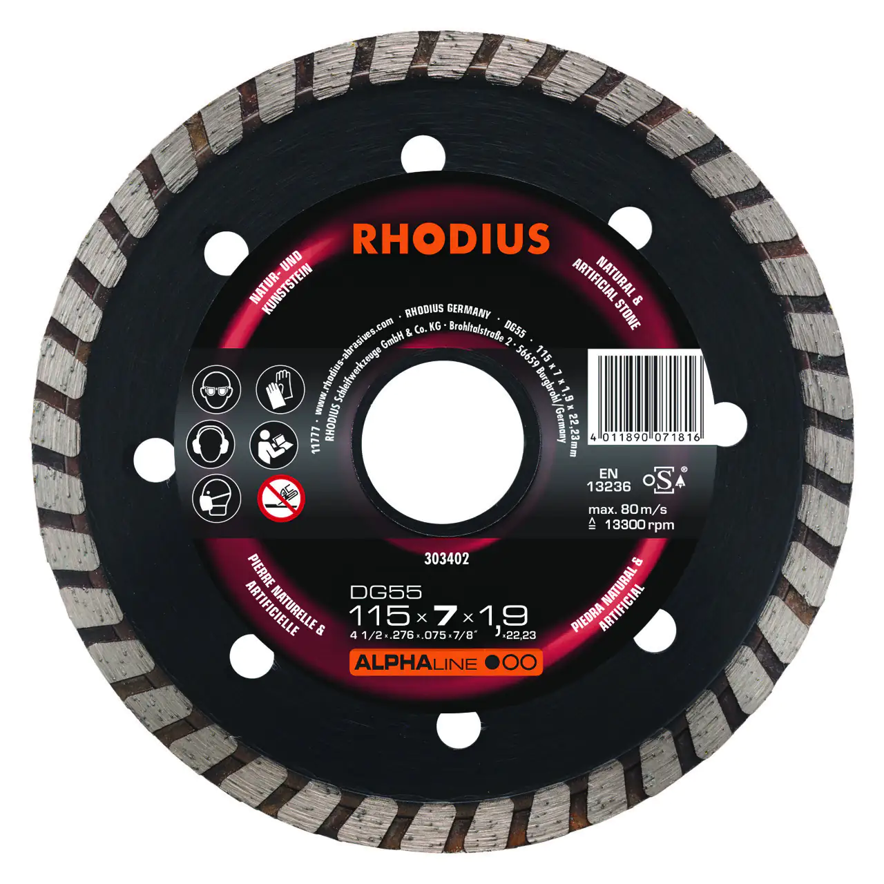 Rhodius Diamanttrennscheibe DG55 Stein Ø 115 mm Bohrung 22,23 mm Rhodius Diamanttrennscheibe DG55 Stein Ø 115 mm Bohrung 22,23 mm