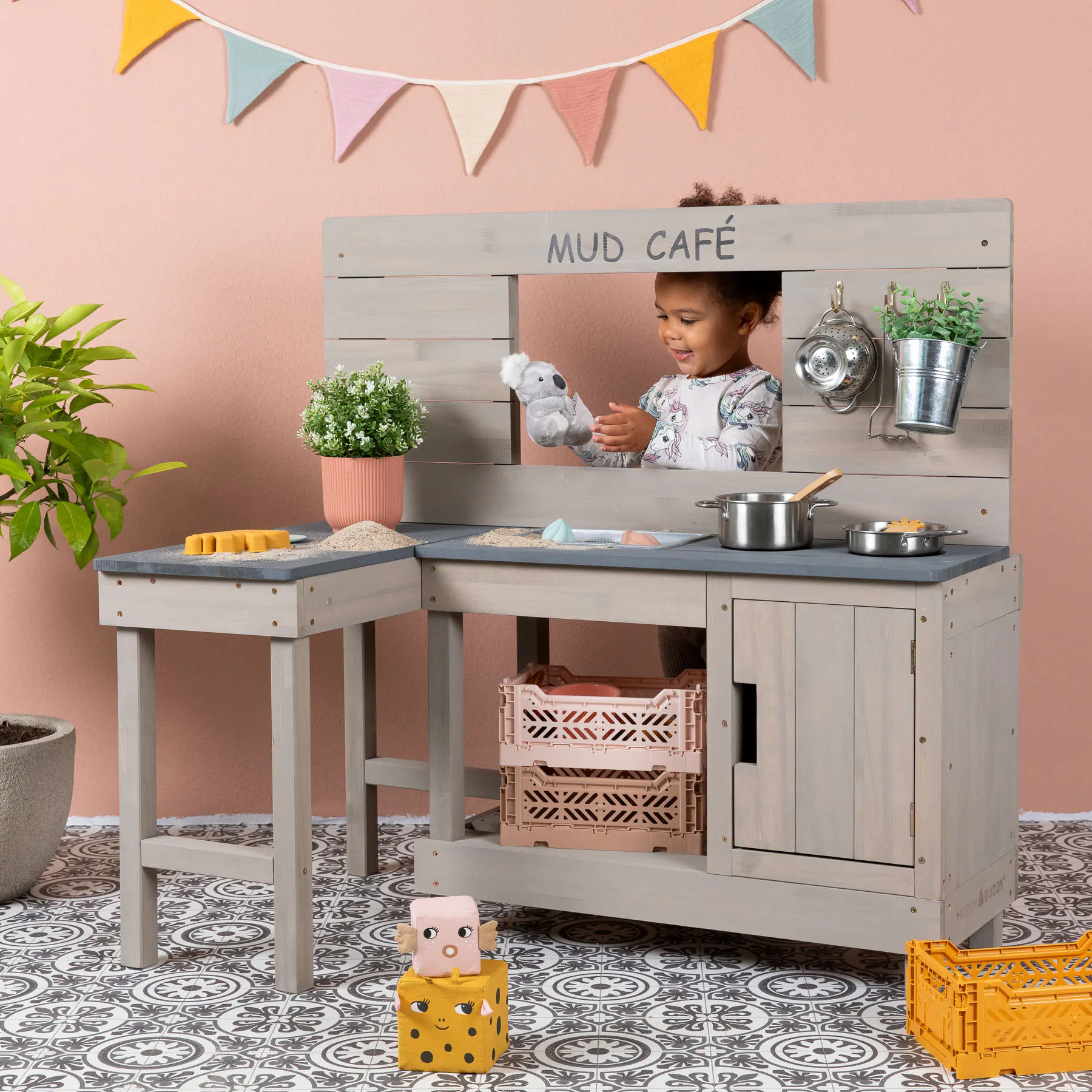Muddy Buddy Matschküche Coffee Corner warmgrau 100 x 60 x 95 cm