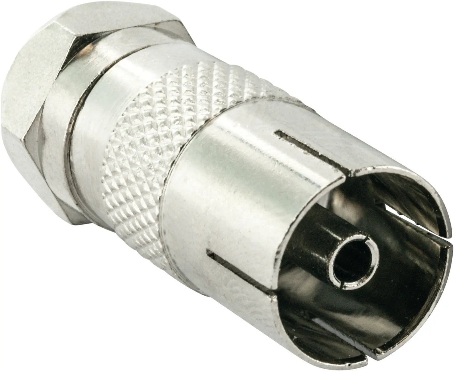 Schwaiger Koaxial Adapter UEST9300 531 silber, 1x F Stecker / 1x IEC Buchse