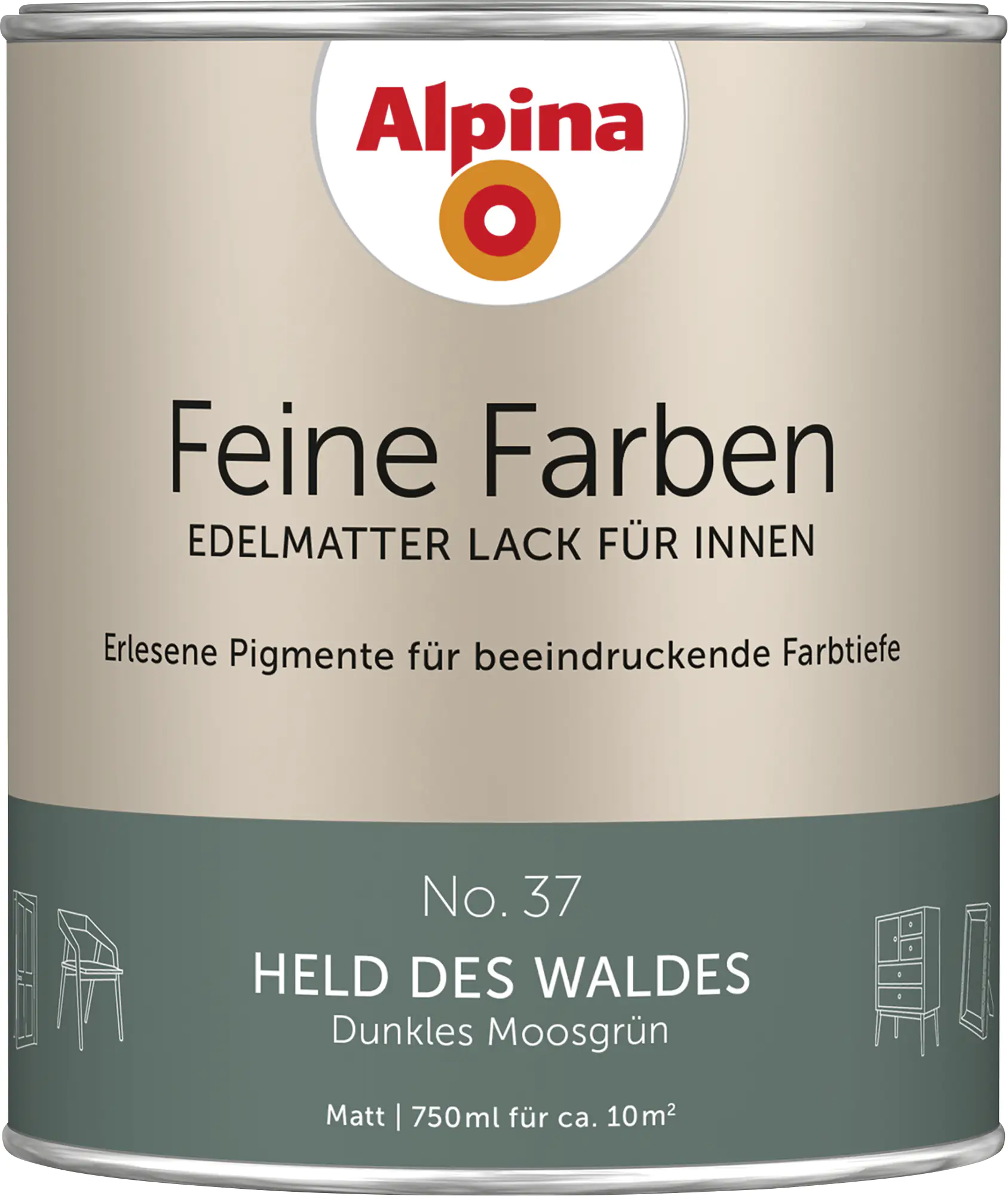 Alpina Feine Farben Lack No. 37 Held des Waldes  moosgrün edelmatt 750 ml Alpina Feine Farben Lack No. 37 Held des Waldes  moosgrün edelmatt 750 ml