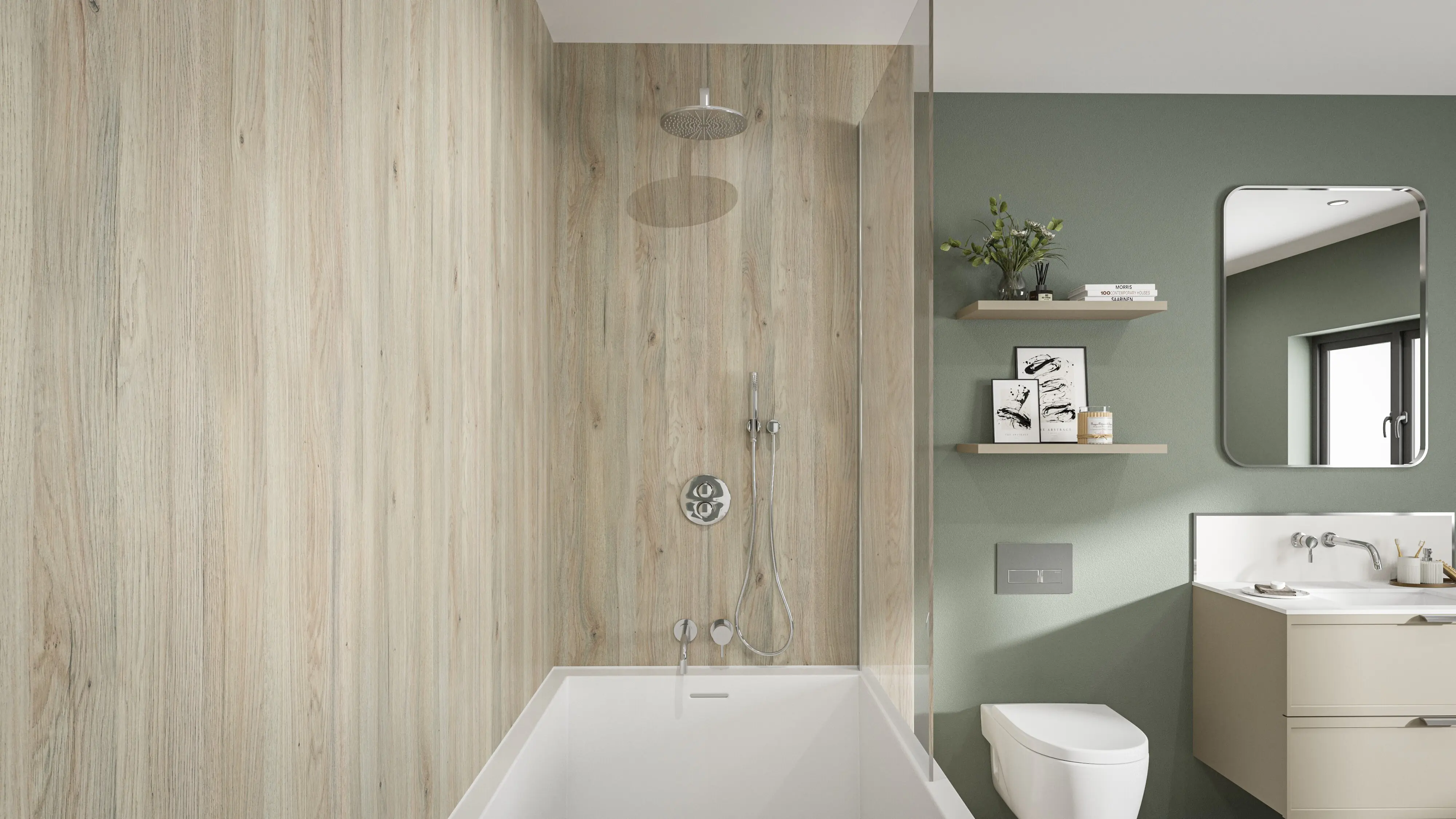 Wetwall Elite Wandpaneel  White Oak 16 x 242 cm mit abgerundeter Abschlusskante