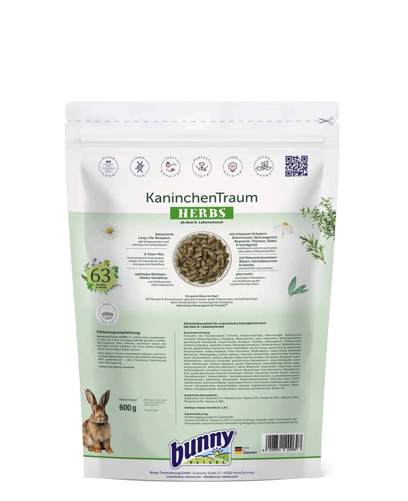 Bunny Nature Nagerfutter Kaninchen Traum Herbs 600 g