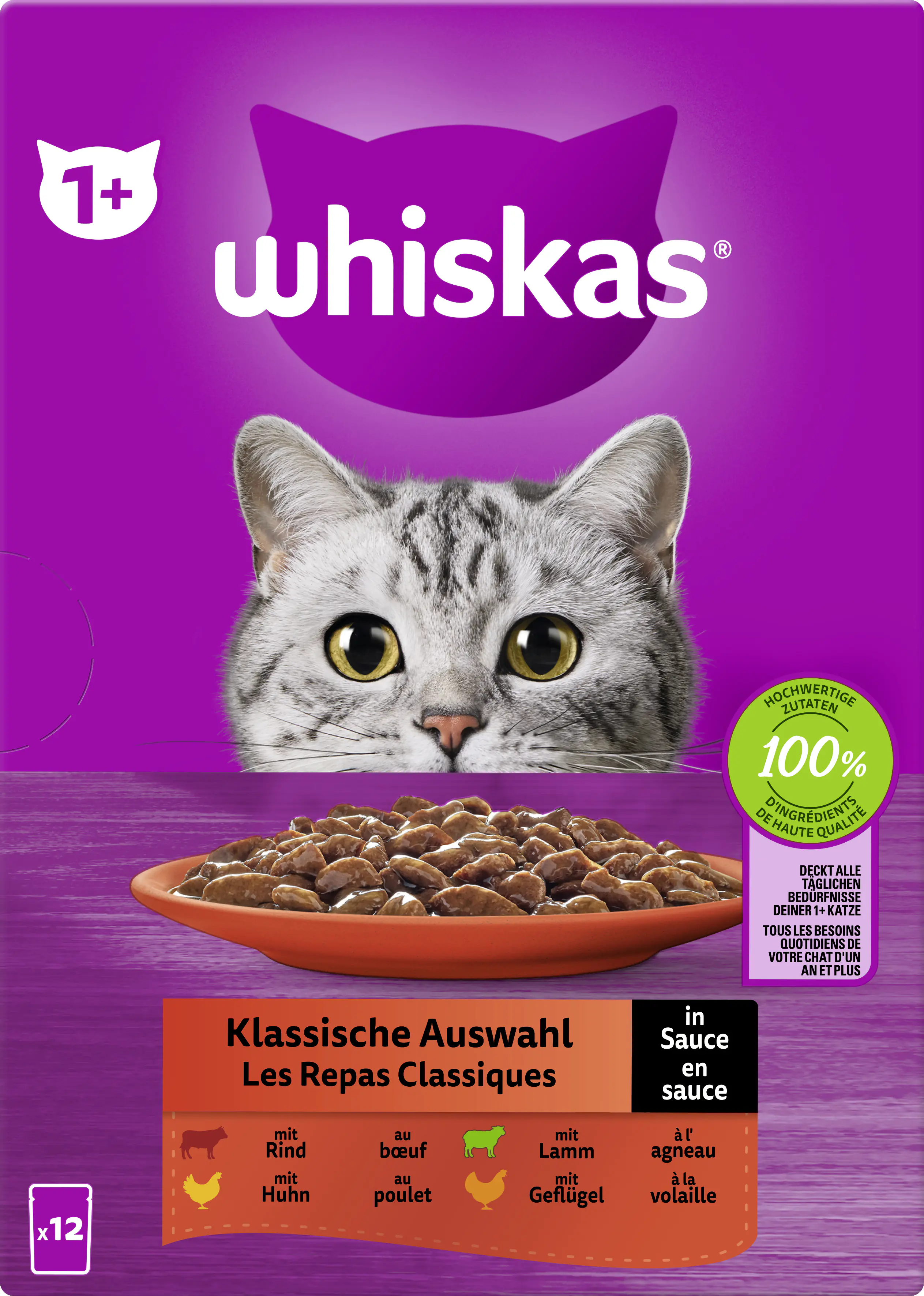 Whiskas Multipack klassische Auswahl in Sauce Katzenfutter 12 x 85 g