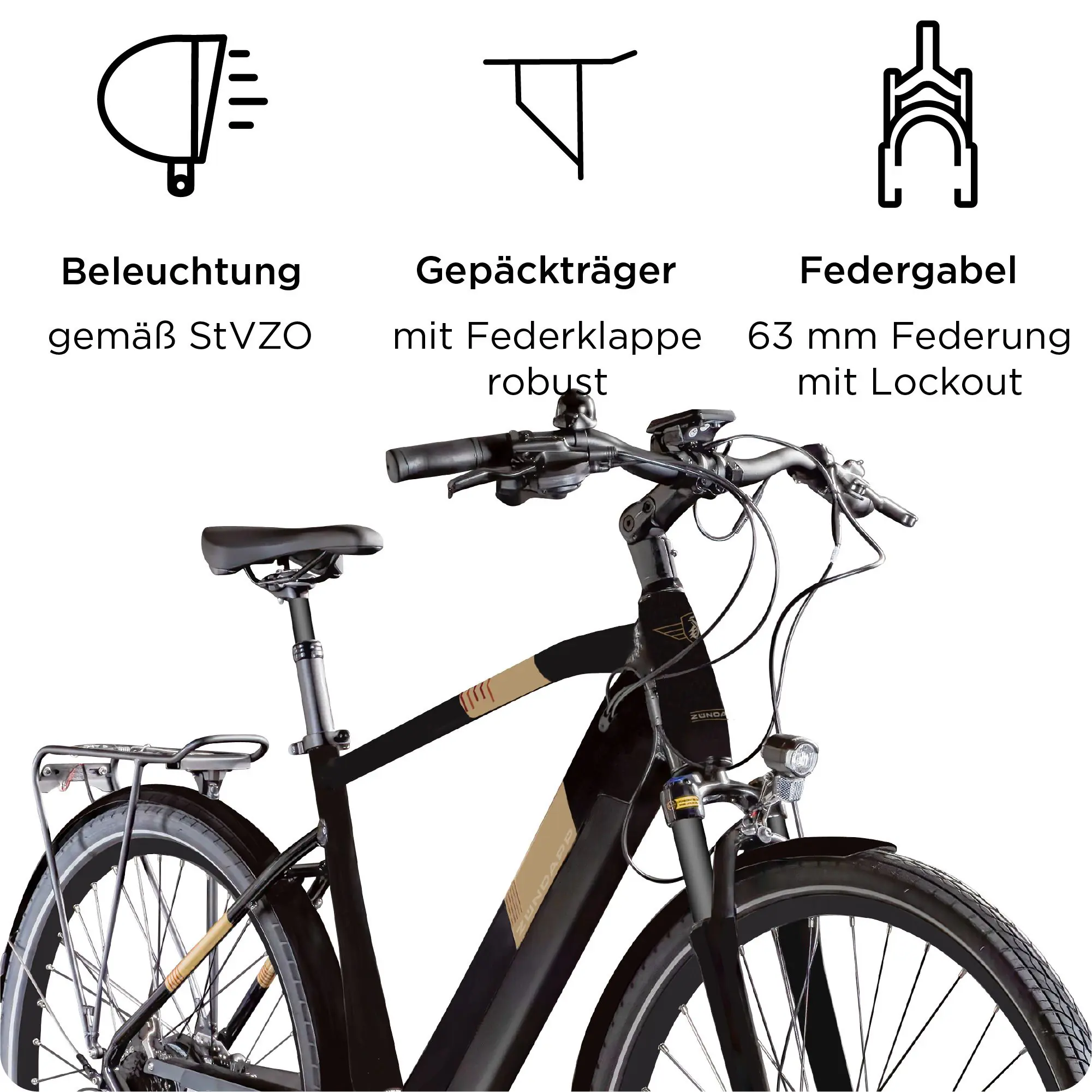 Zündapp E-Bike Z810 Trekking 28 Zoll 8-Gang 550 Wh schwarz beige