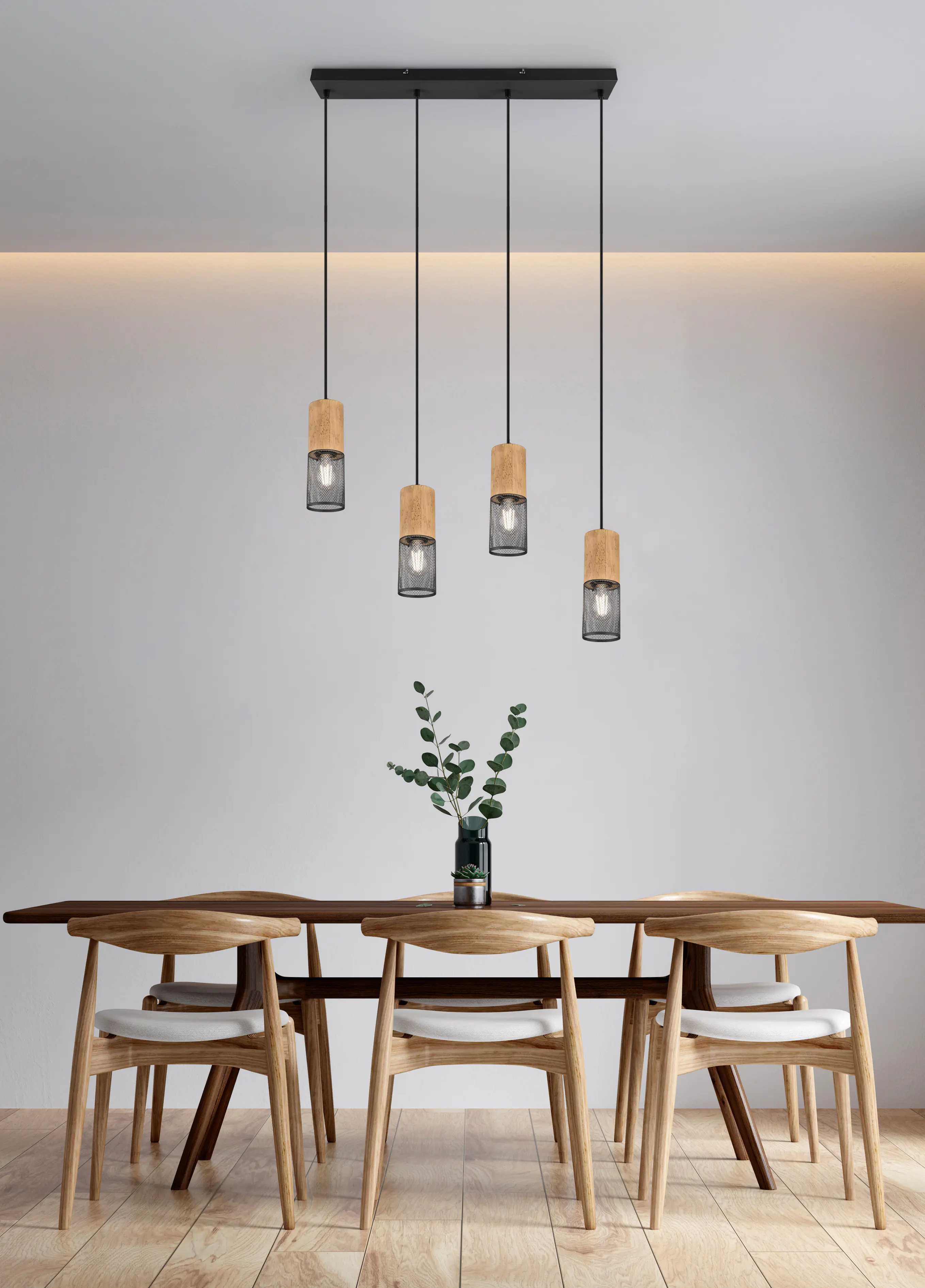 Trio Pendelleuchte Josh schwarz/holzfarbig  Trio Pendelleuchte Josh schwarz/holzfarbig