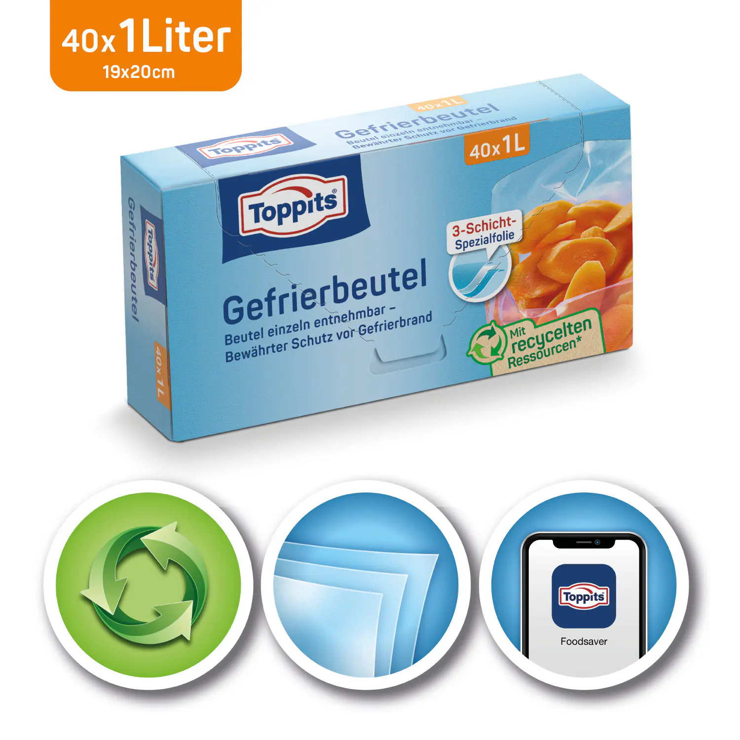 Toppits® Gefrierbeutel Standboden 1L NP 