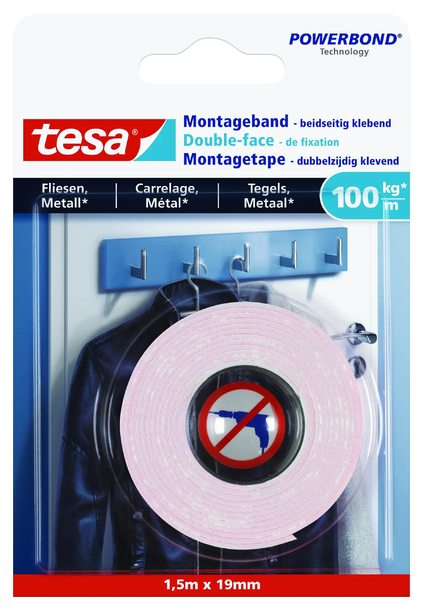 tesa Montageband 1,5 m x 19 mm, weiß