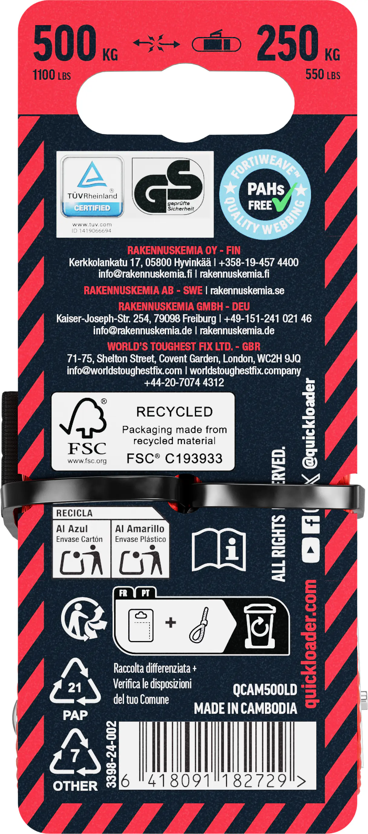 QUICKLOADER®Spanngurt Cambuckle 25 mm x 3 m 2 Stück rot