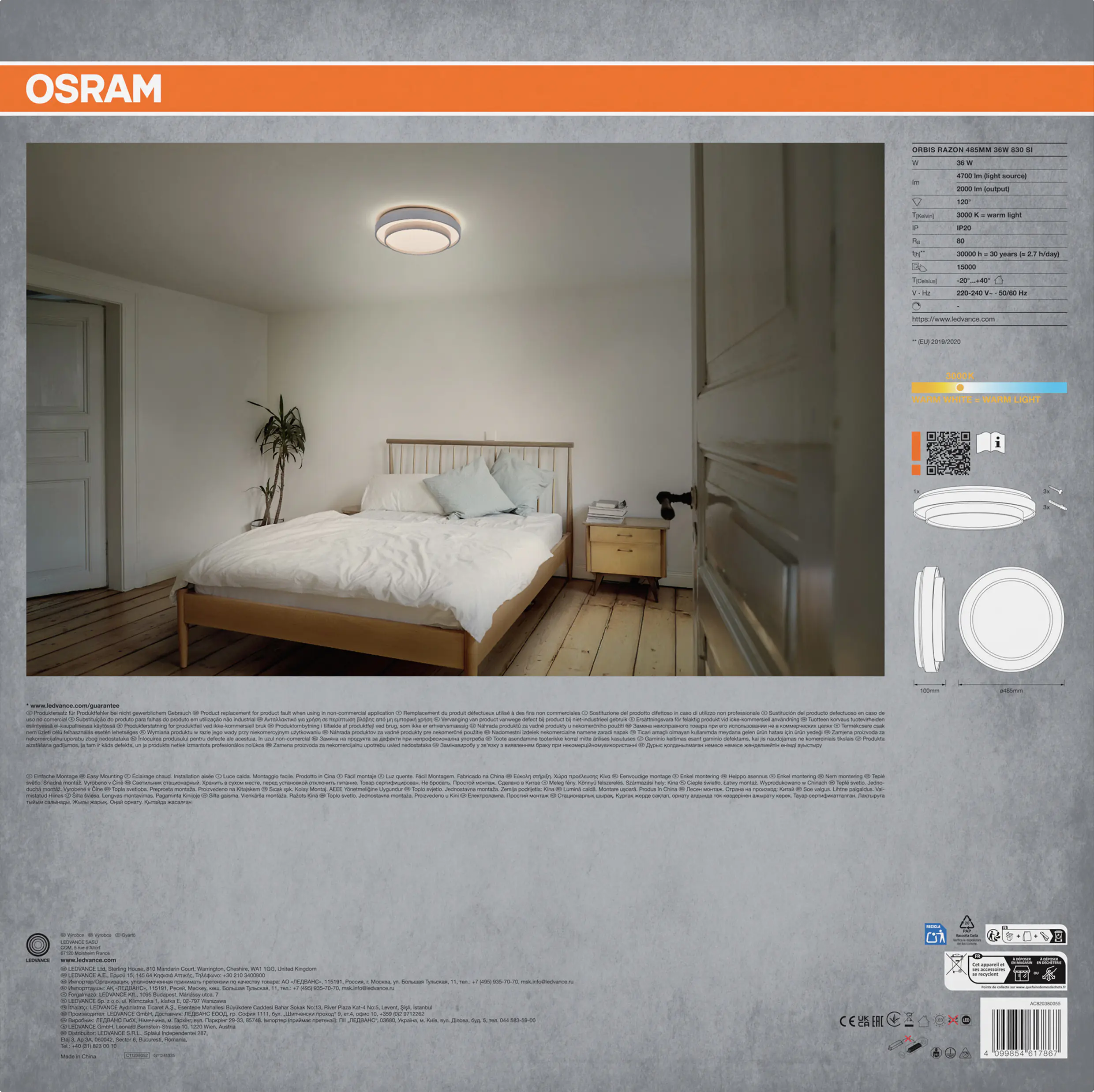 Osram LED-Deckenleuchte Orbis Razon Ø 48,5 cm 36 W silber warmweiß