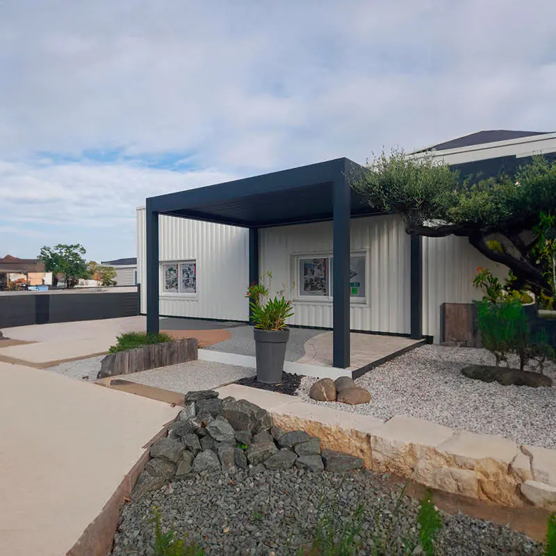 Lamellen Terrassenüberdachung 480 x 367,1 x 273 cm grau