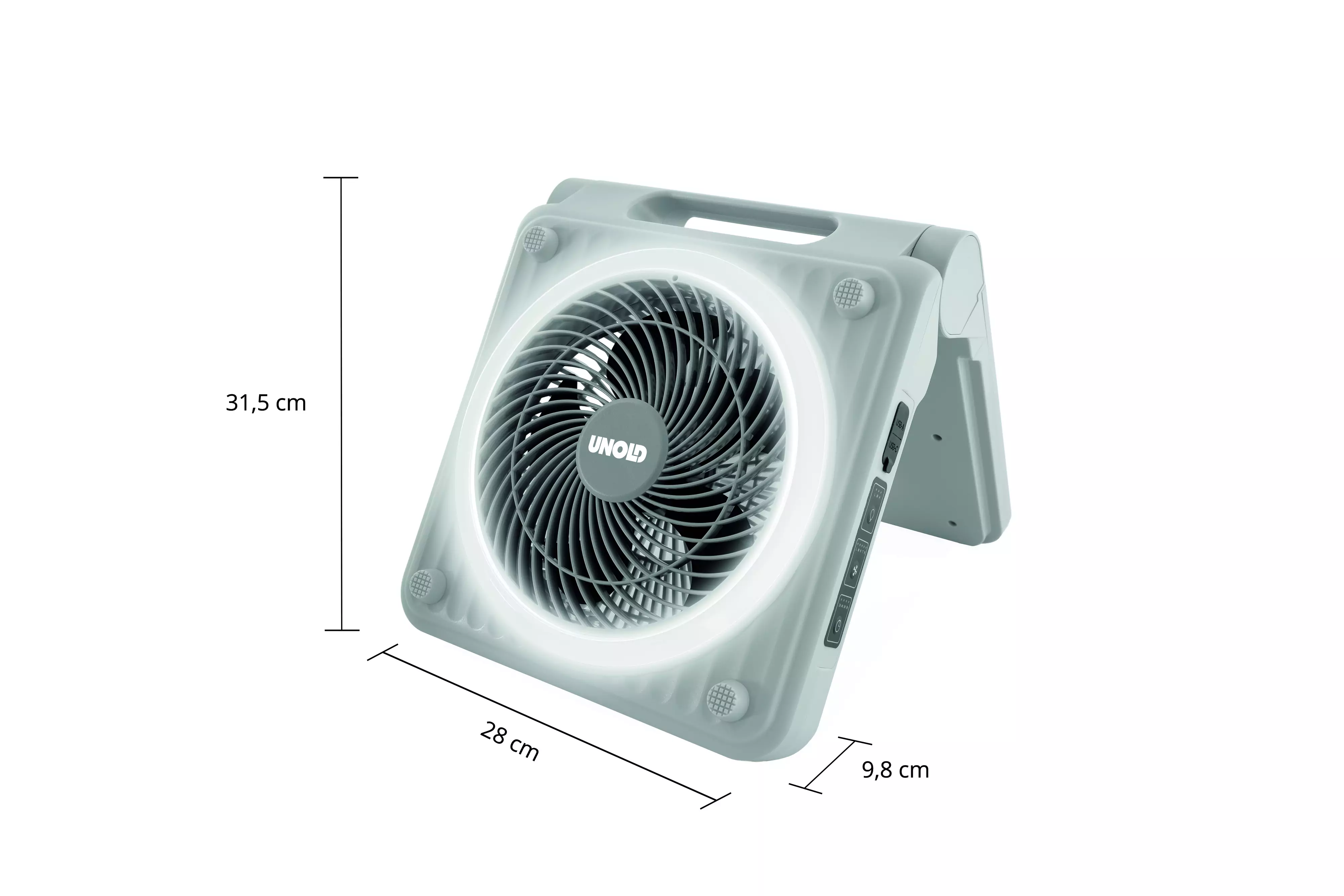 Unold Akku-Solarventilator Camping Ø 20 cm 5 Geschwindigkeitsstufen grau