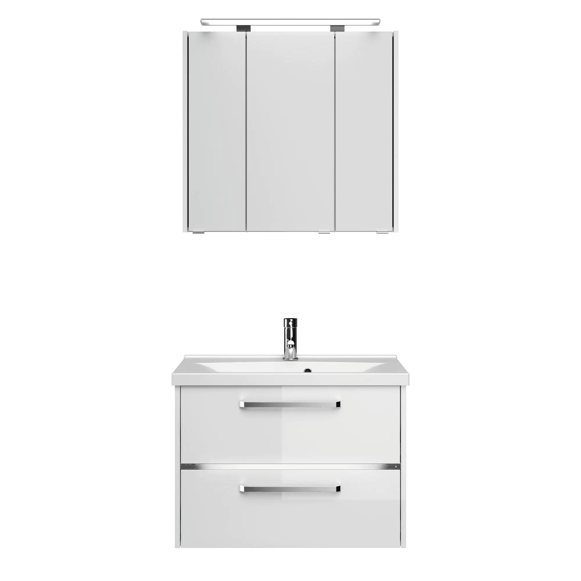 Primaster Badmöbel-Set Berlin weiß 77 cm LED-Leuchten, Mineralgusswaschtisch