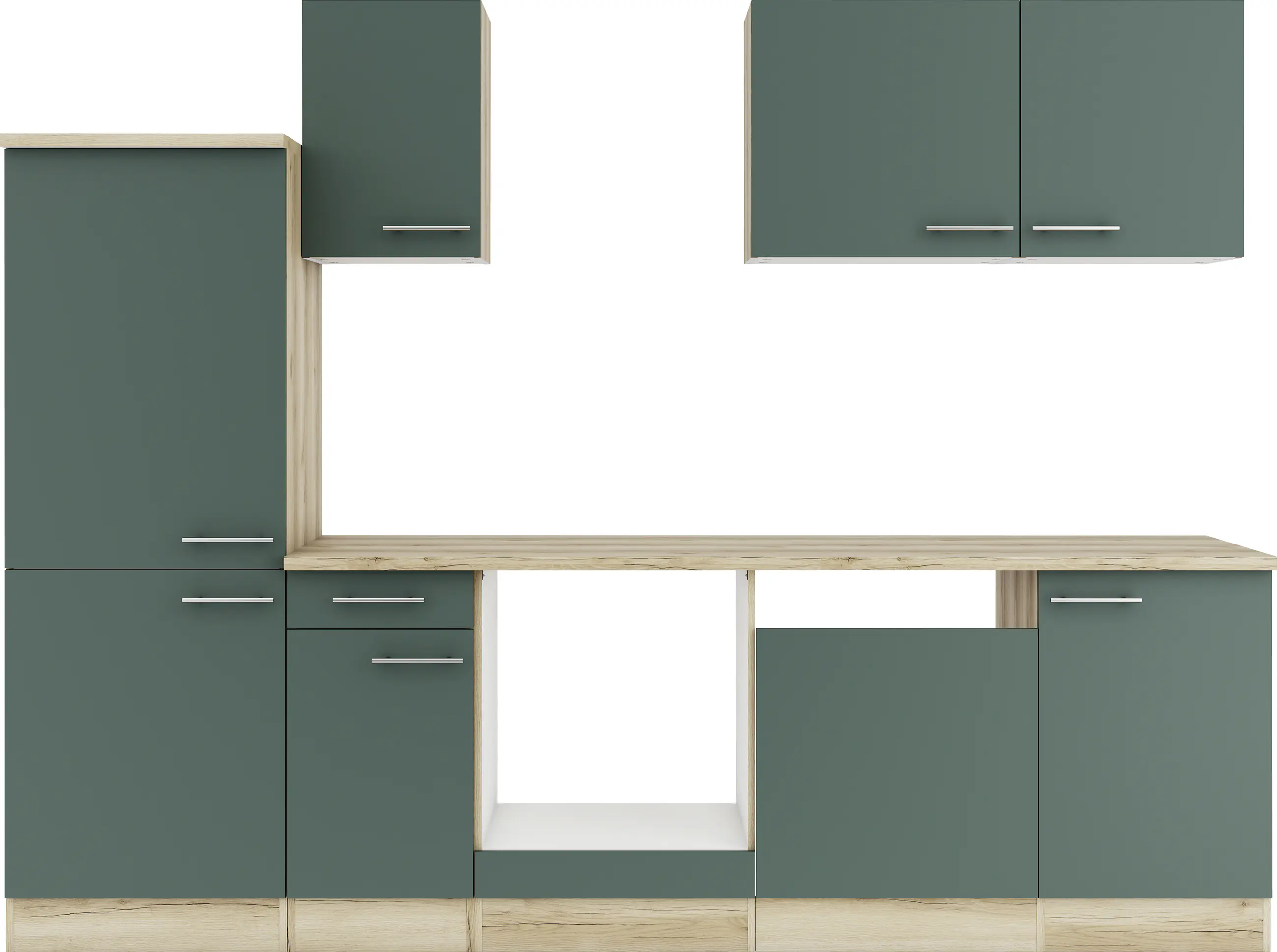 Optifit Küchenzeile Savona 405 ohne Geräte steingrün/wildeiche 270 cm 