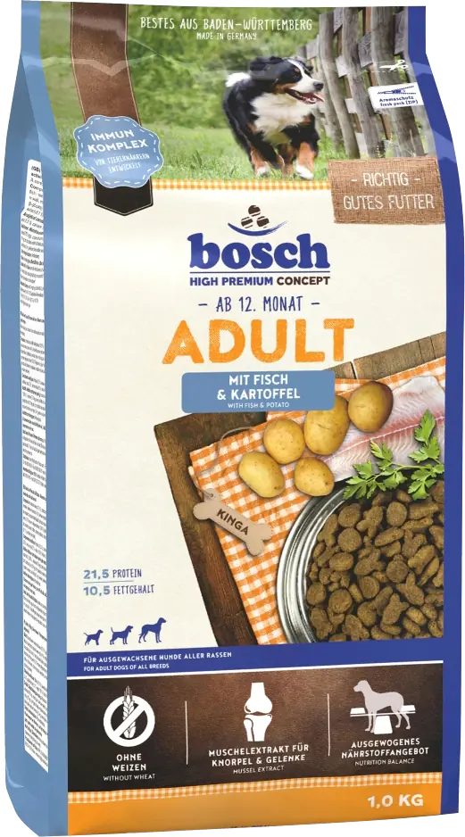 Bosch Trockenfutter für Hunde Adult 1 kg mit Fisch & Kartoffel Bosch Trockenfutter für Hunde Adult 1 kg mit Fisch & Kartoffel