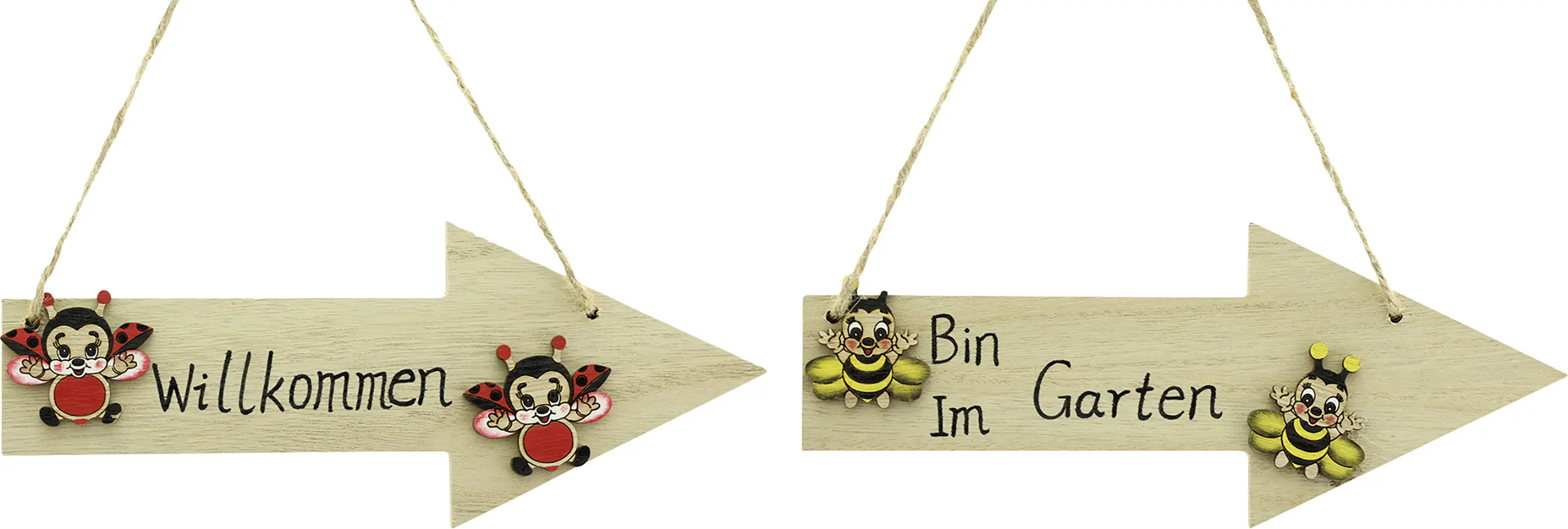 Türschild Pfeil Willkommen/Bin im Garten Biene & Käfer Holz 23 cm bunt