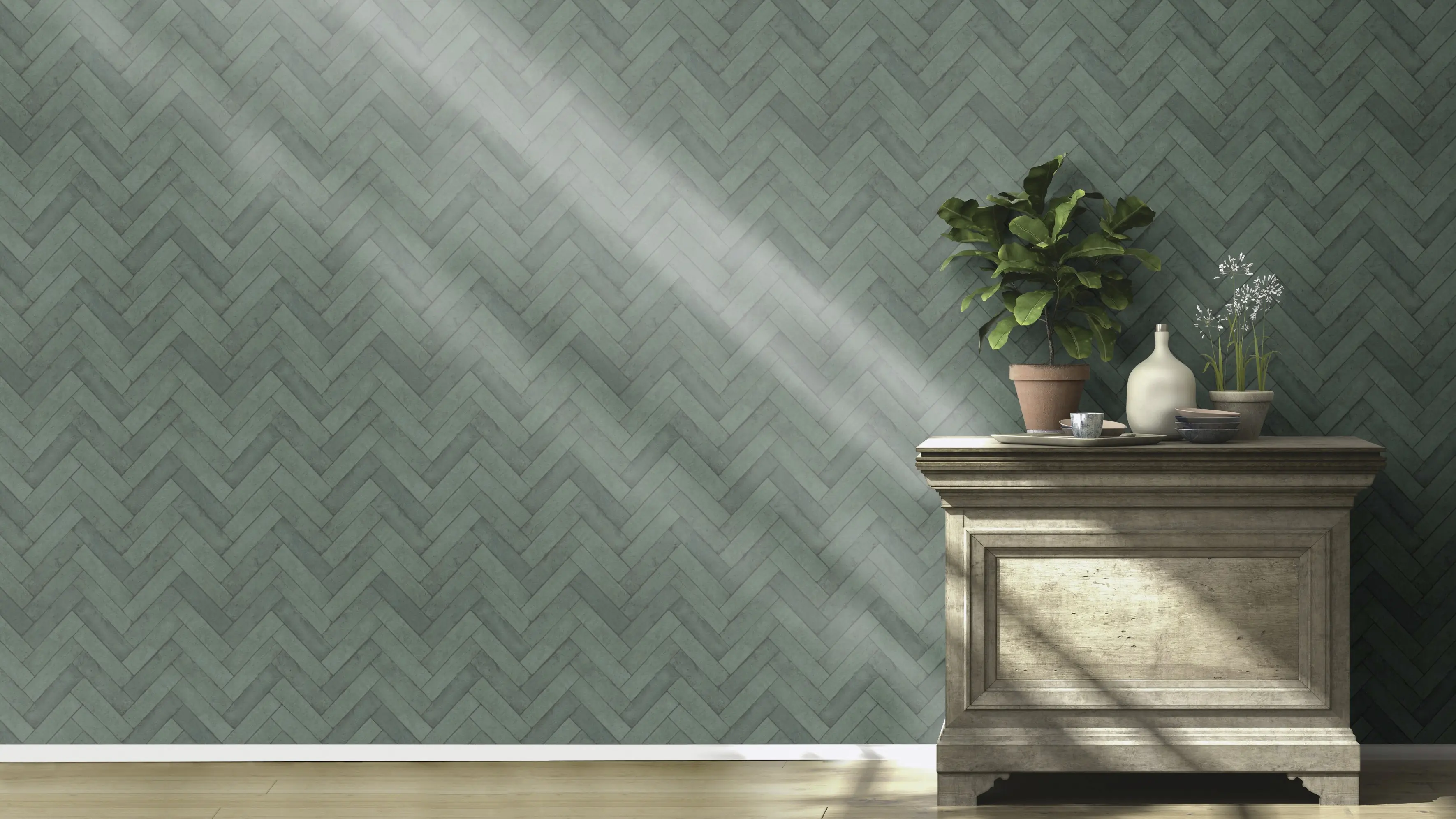 Rasch Vliestapete 499155 Grün-Flaschengrün Muster & Motive 10,05 m x 0,53 m