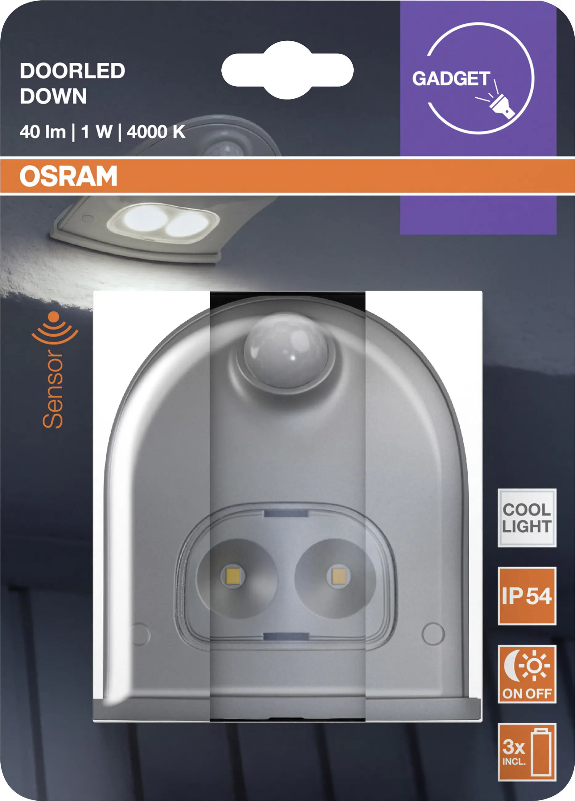 Osram LED-Außenleuchte Doorled Down mit Licht- & Bewegungssensor 10,25 cm kaltweiß silber