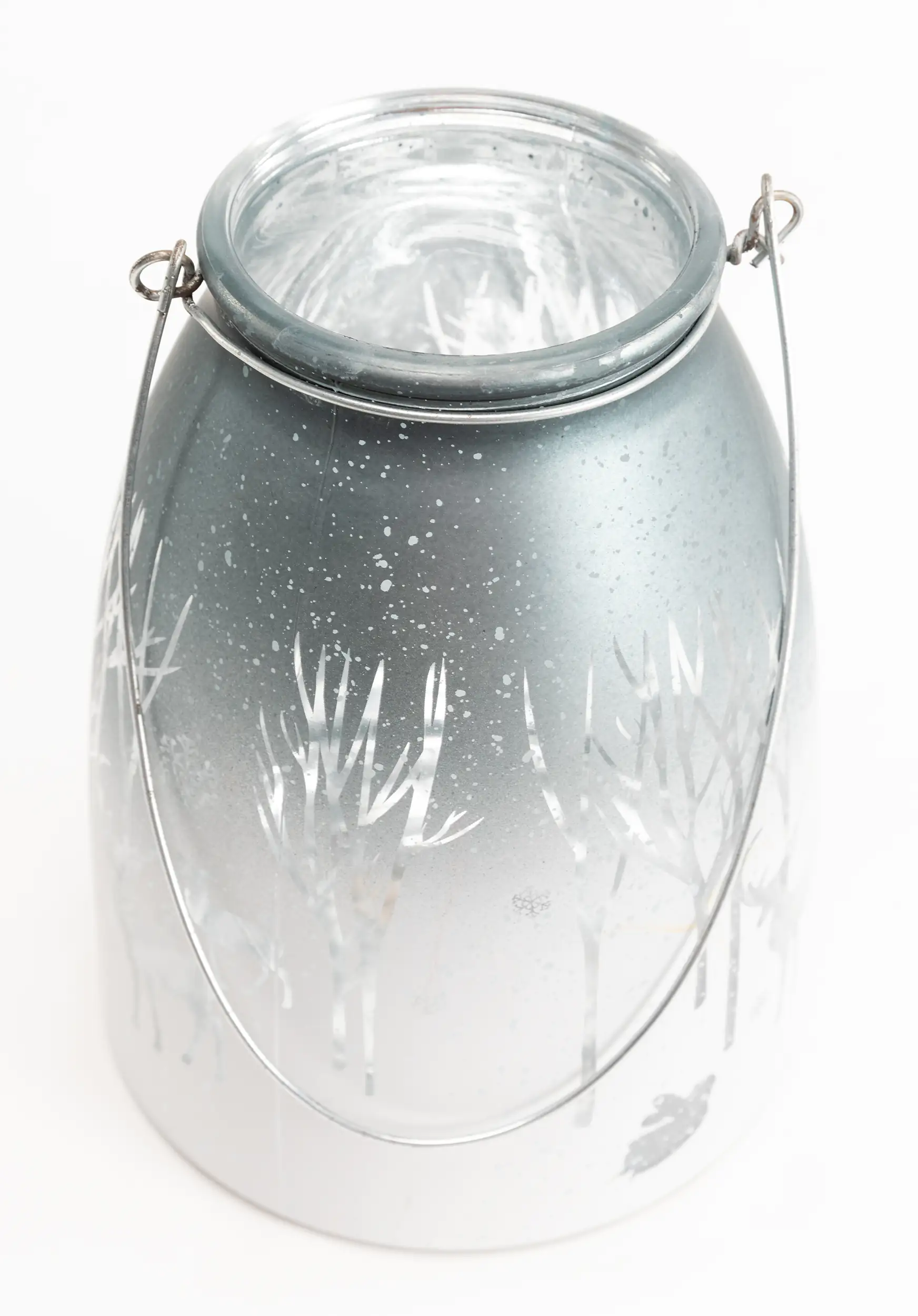 TrendLine Windlicht Glas Winter Ø 14 cm silber-weiß