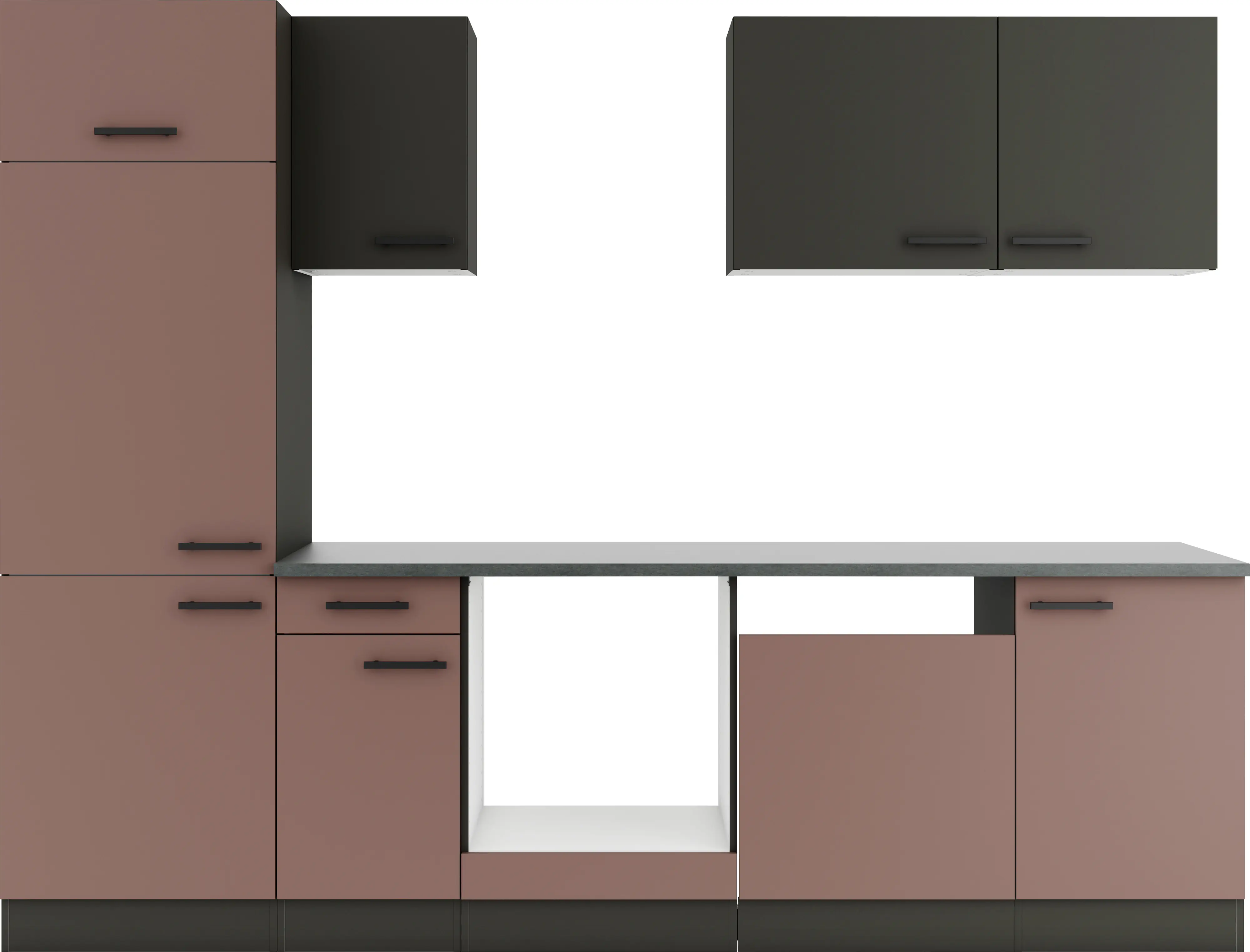 Optifit Küchenzeile Madrid 420/Nizza 407 ohne Geräte anthrazit/rostrot 270 cm 