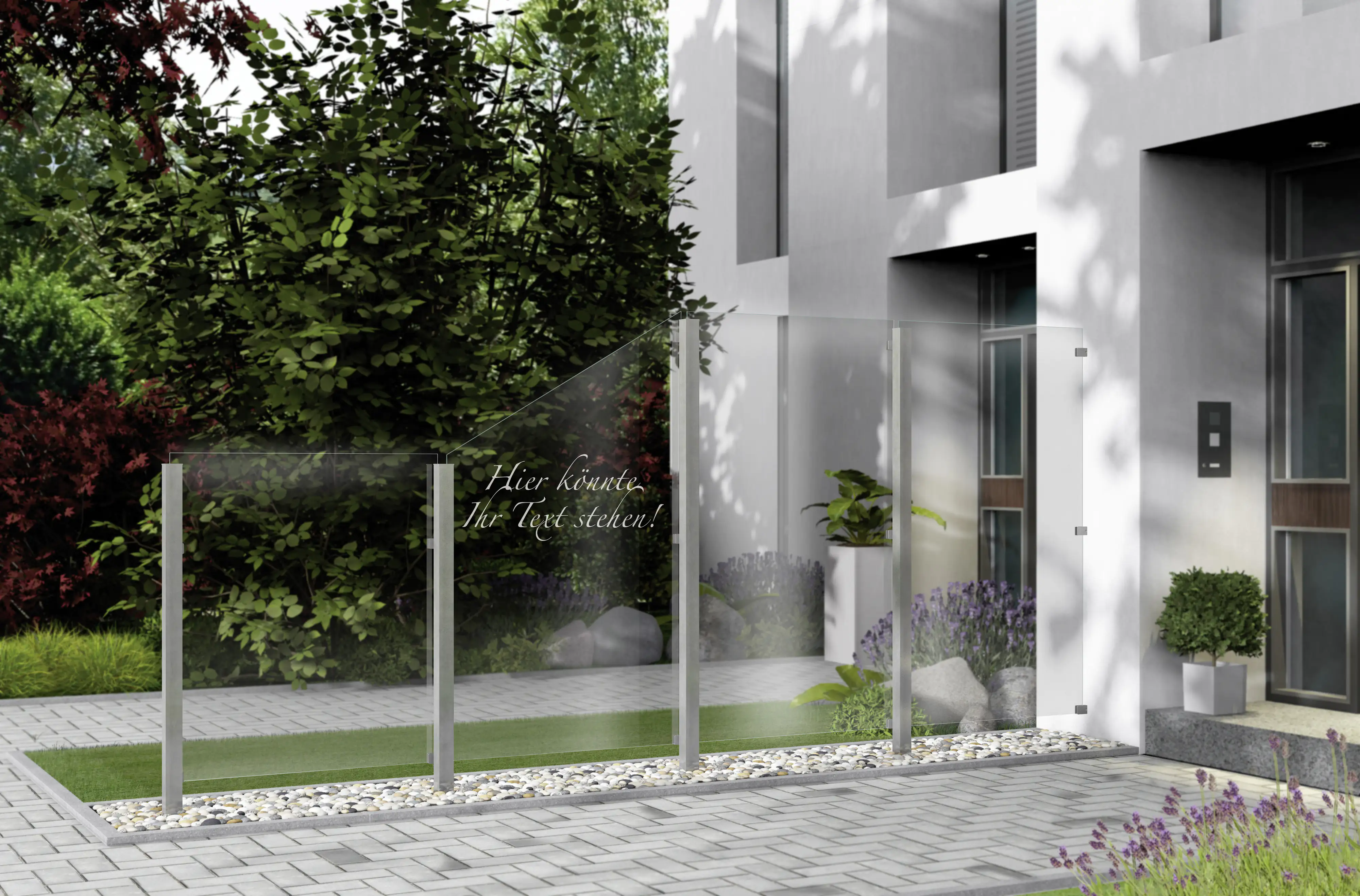 Ambiente Glaszaun Dekor Logo schräg, 120 x 180/120 cm gehärtetes 8 mm Glas