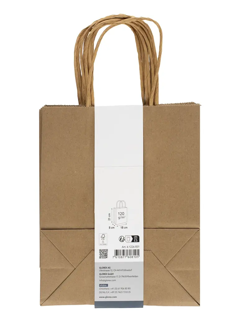 Glorex Papiertragetasche mit Kordelgriff natur 7 Stk. 18 x 21 cm