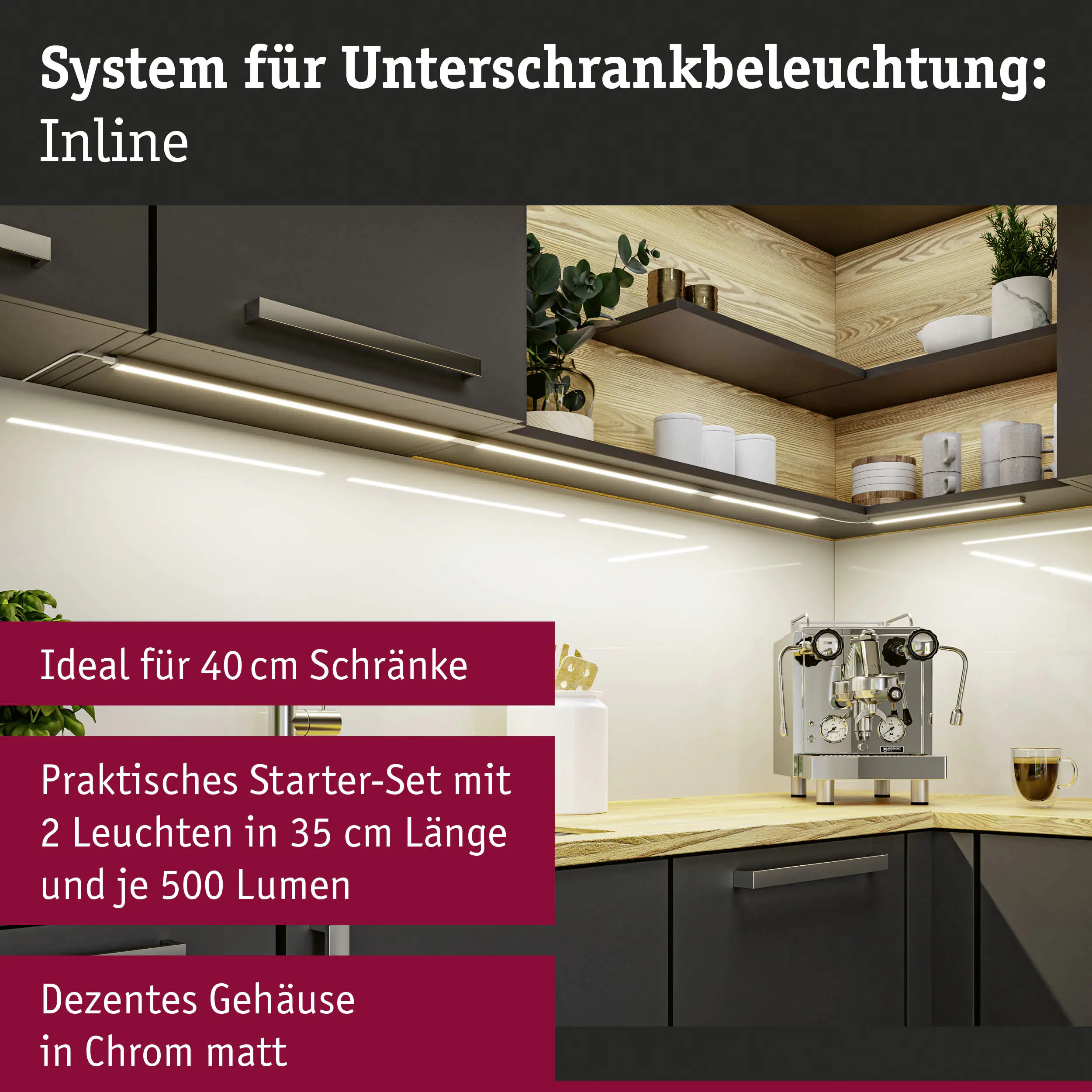 Paulmann LED Lichtleiste Inline chrom matt 35 cm TW 2er Set Paulmann LED Lichtleiste Inline chrom matt 35 cm TW 2er Set
