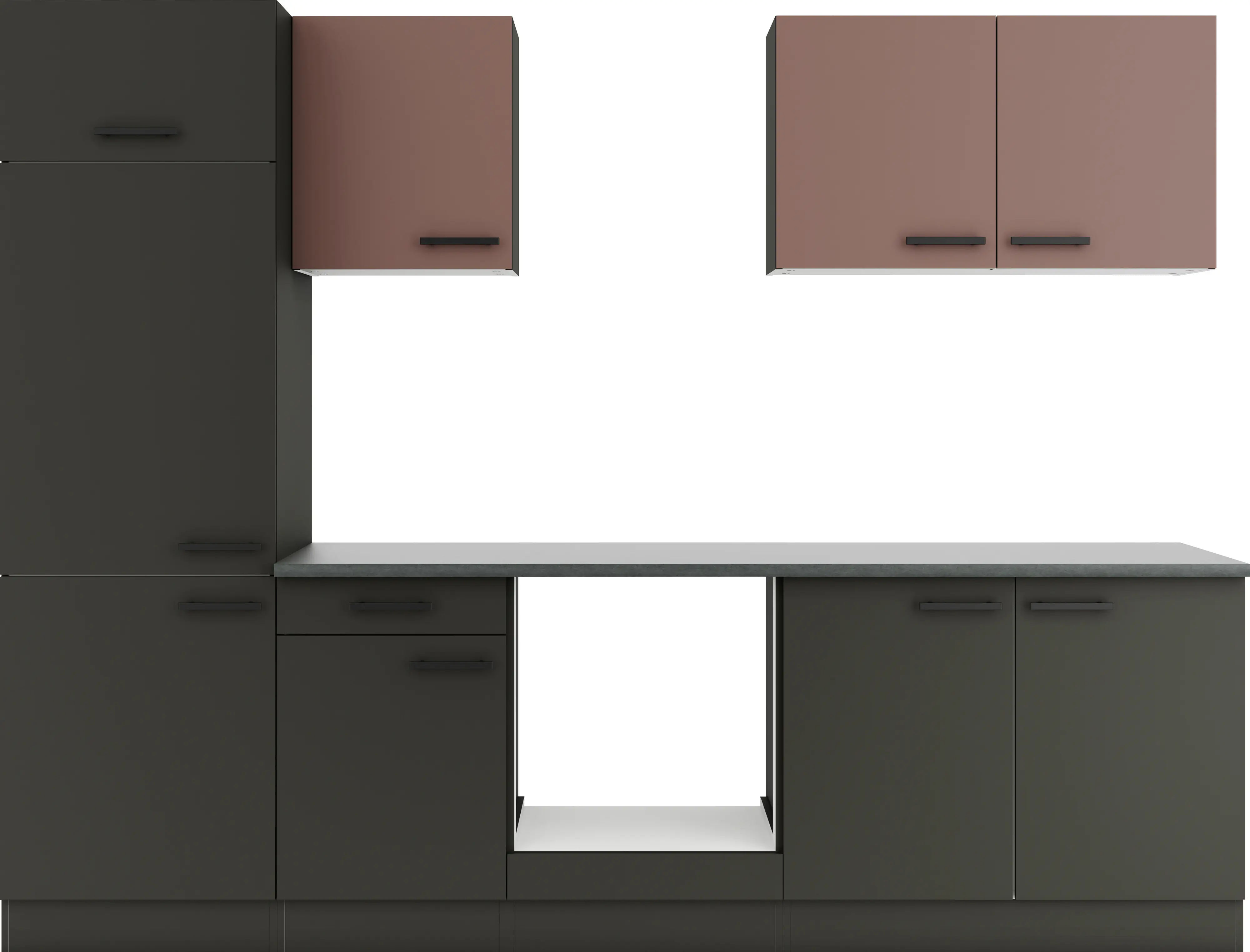 Optifit Küchenzeile Nizza 407/Madrid 420 ohne Geräte rostrot/anthrazit 270 cm 