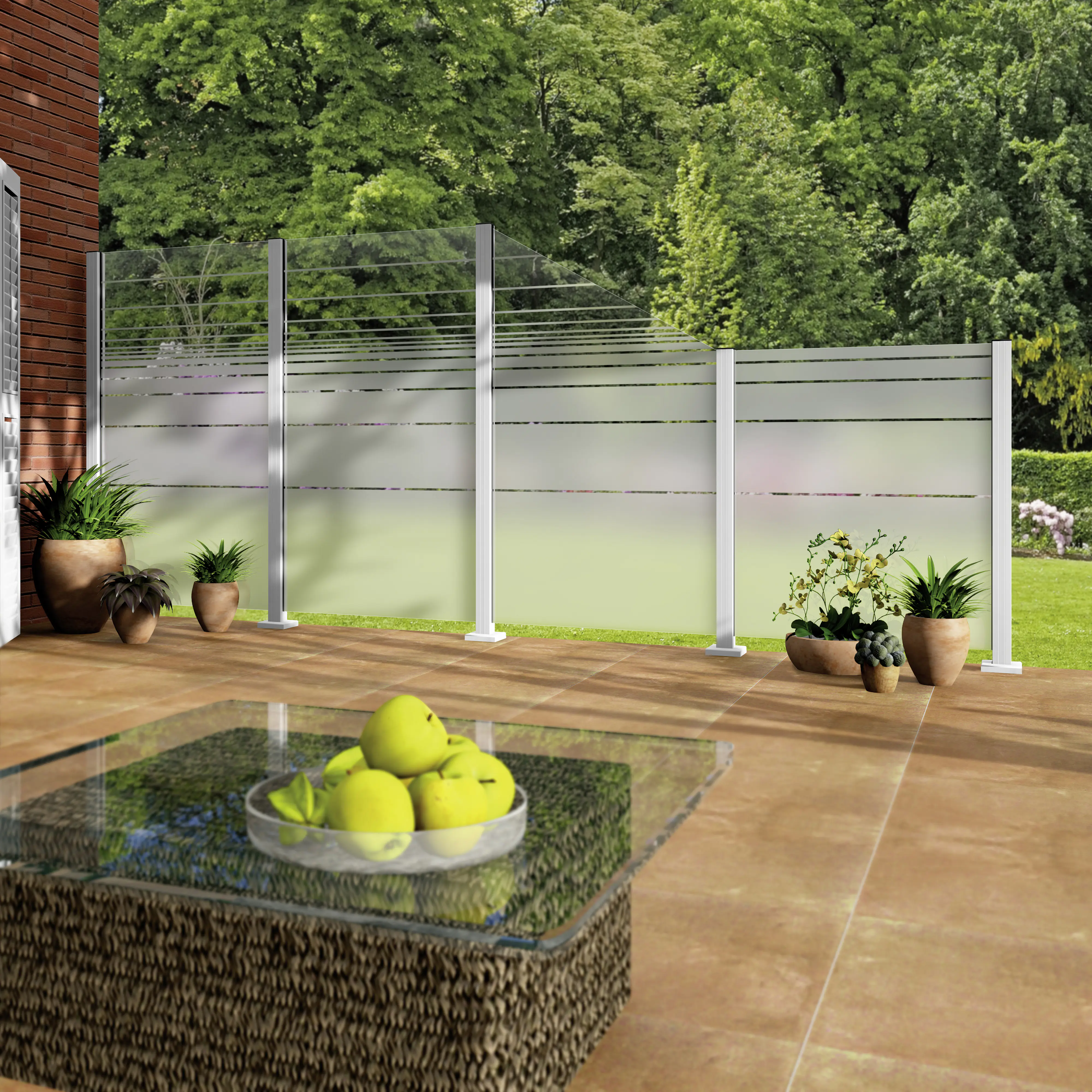 Ambiente Glaszaun Erweiterungsset Klarglas mit Siebdruck 187 x 124,2 cm weiß