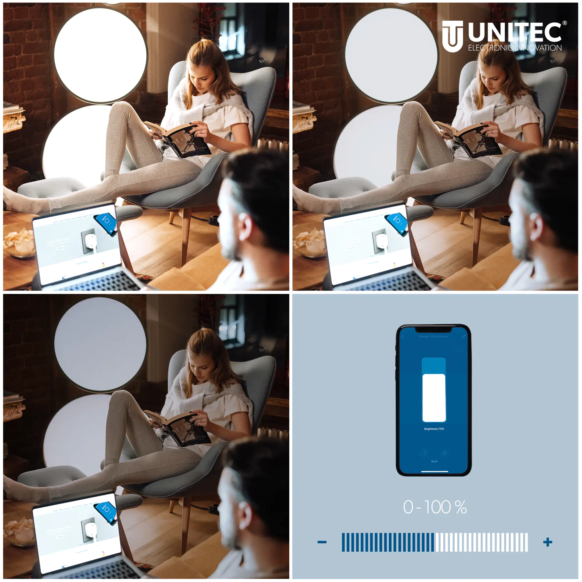 Unitec WIFI Touch Dimmer weiß Glasoptik, Tuya-App, Unterputz