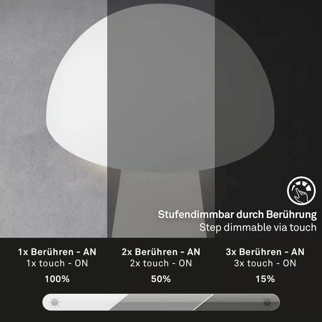 Briloner LED Akku-Tischleuchte Fungo weiß 28 x 16 cm warmweiß