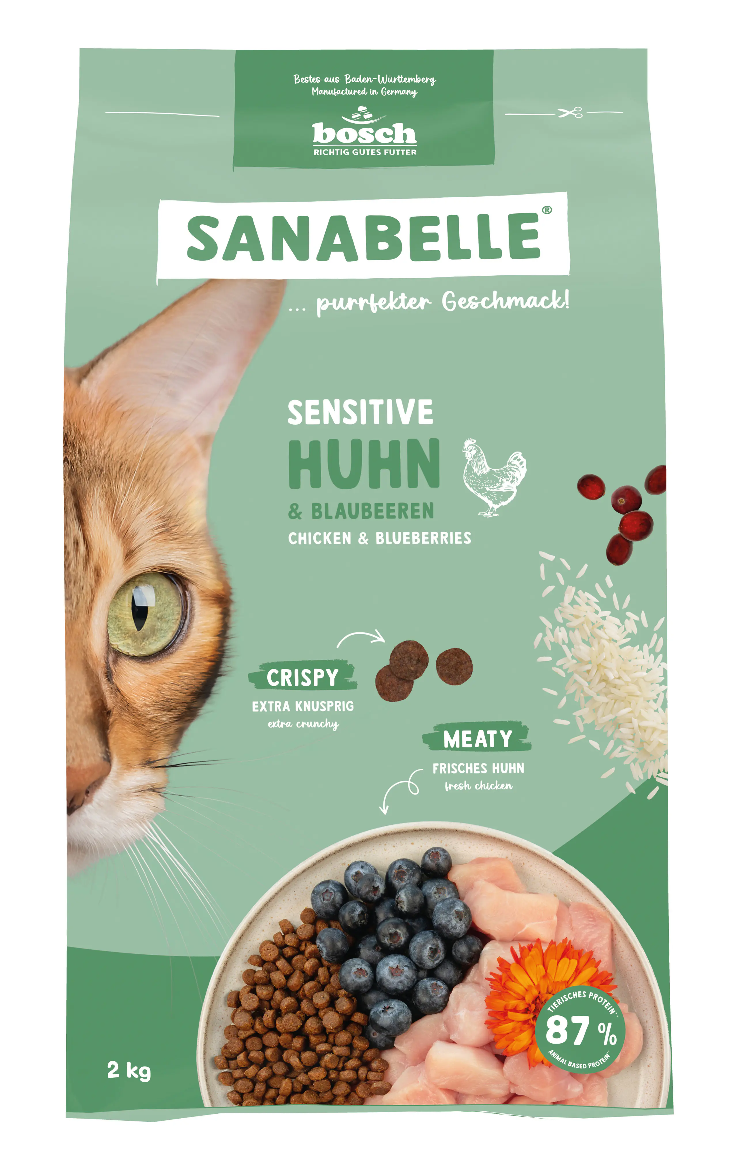 Sanabelle Katzentrockenfutter Adult Sensitive mit Huhn für ernährungssensible Katzen 2 kg