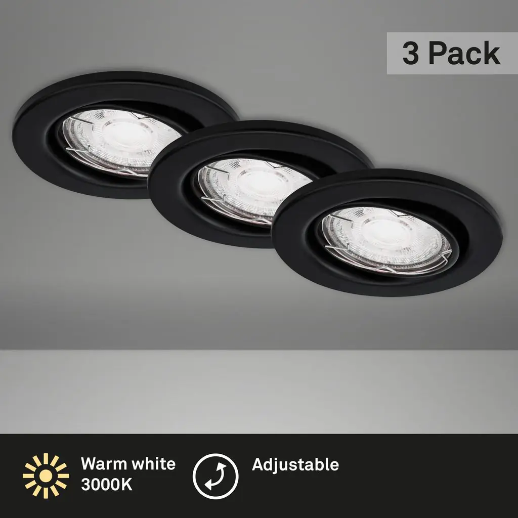 Di-Ka LED Einbauleuchte Sten 3er Set schwarz-matt Ø 8,5 cm GU10 5 W