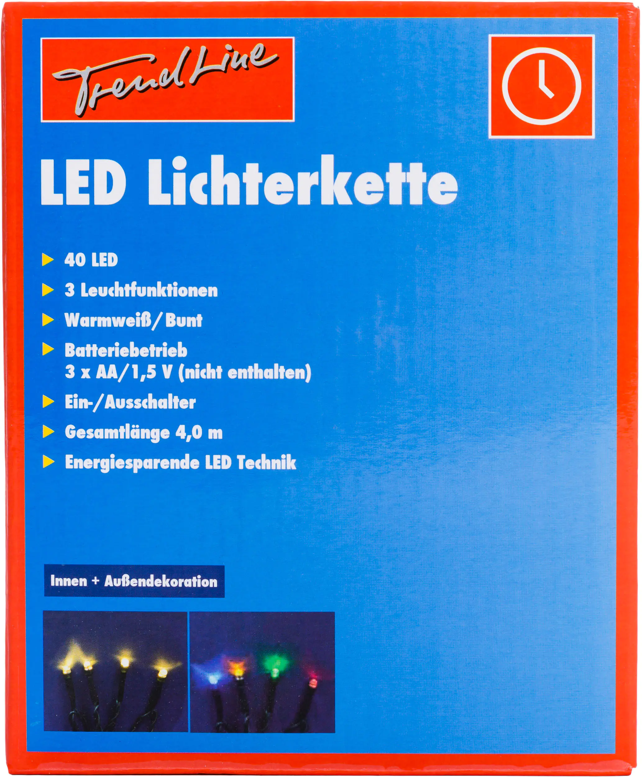 TrendLine LED Lichterkette 40 LED warmweiß bunt 40 LED, warmweiß/bunt