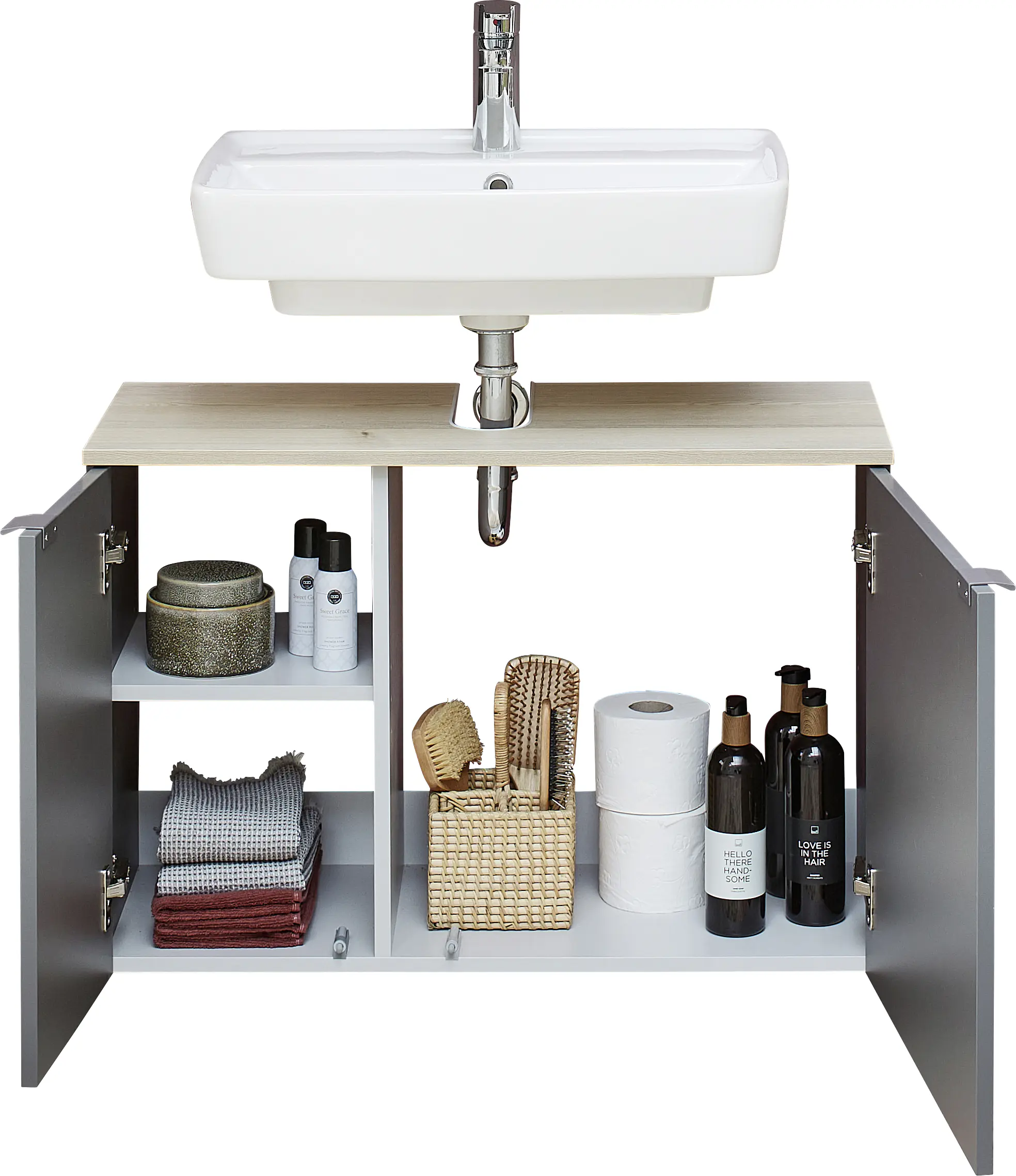 Pelipal Waschbeckenunterschrank Quickset 394 Quarzgrau/Akzent Polar Pinie 60 cm