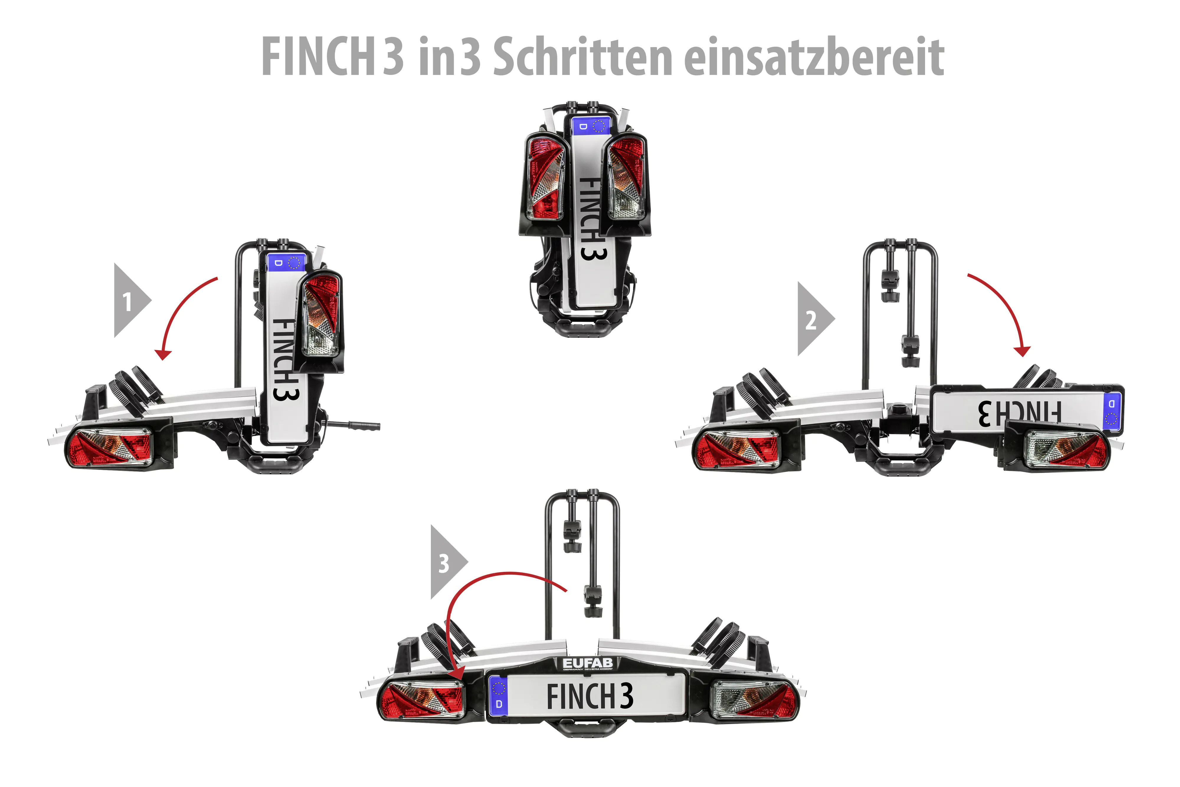 EUFAB Fahrradheckträger FINCH 3 für 3 Fahrräder teilweise vormontiert EUFAB Fahrradheckträger FINCH 3 für 3 Fahrräder teilweise vormontiert