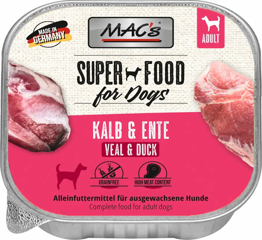 4027245004033 Macs Dog Hundenassfutter Adult getreidefrei 150 g Kalb & Ente