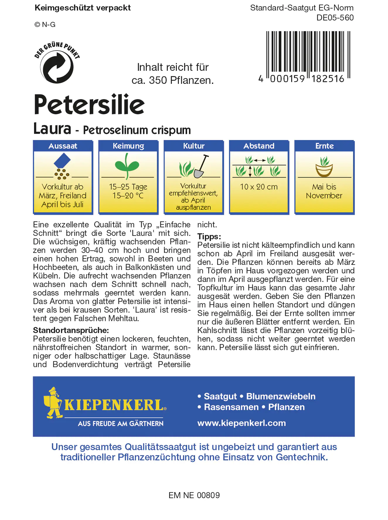 Kiepenkerl Petersilie Laura Inhalt reicht für ca. 350 Pflanzen Kiepenkerl Petersilie Laura Inhalt reicht für ca. 350 Pflanzen