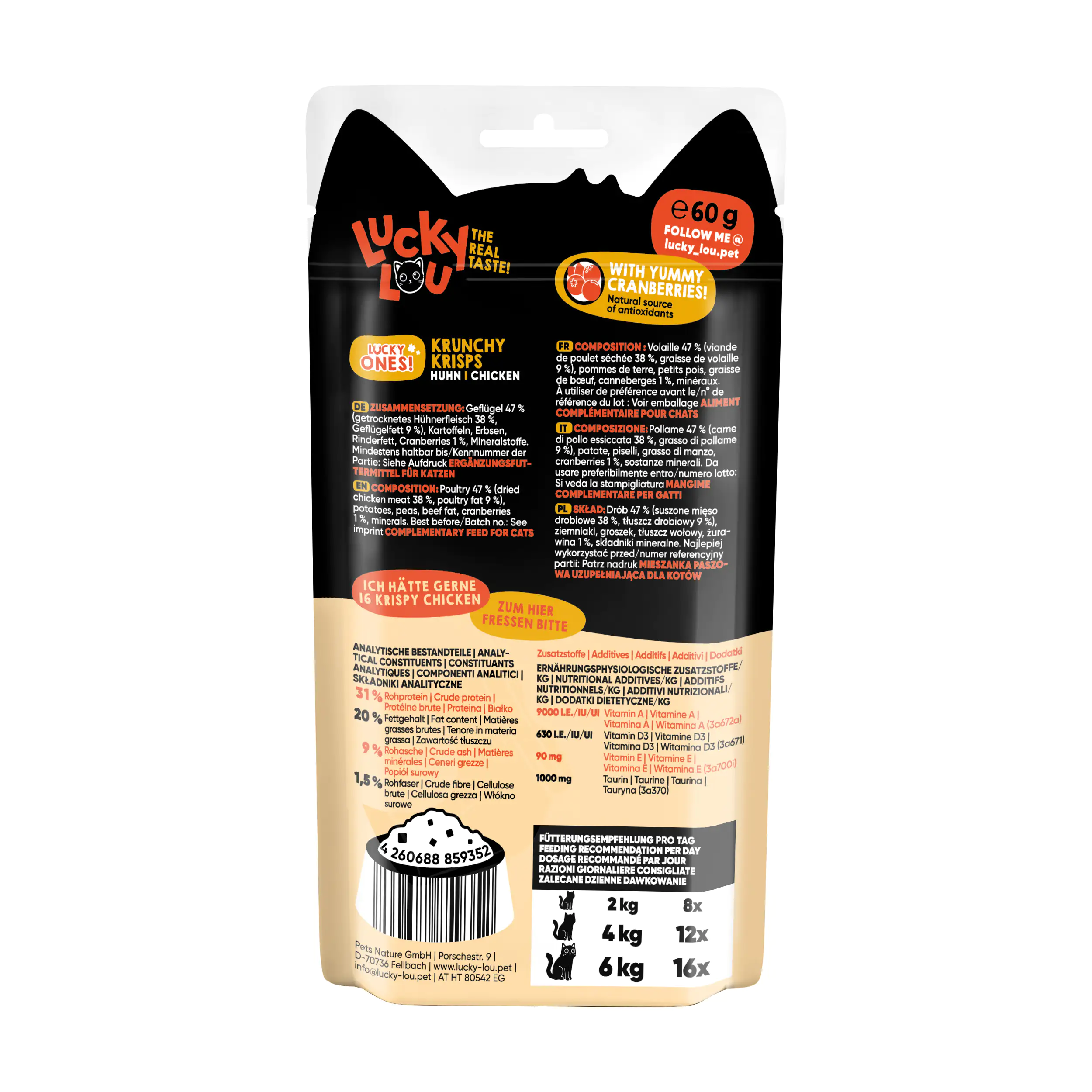 Lucky Lou Katzensnack Krunchy Krisps Huhn 60 g