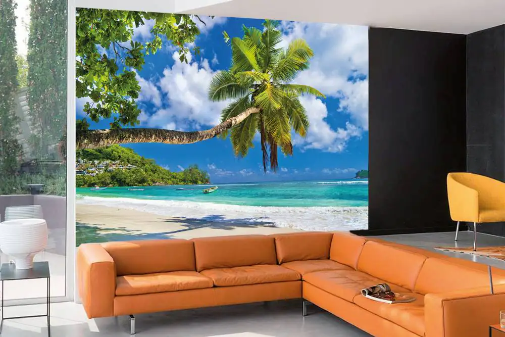 papermoon Vlies- Fototapete Digitaldruck 350 x 260 cm Seychelles Palm Beach
