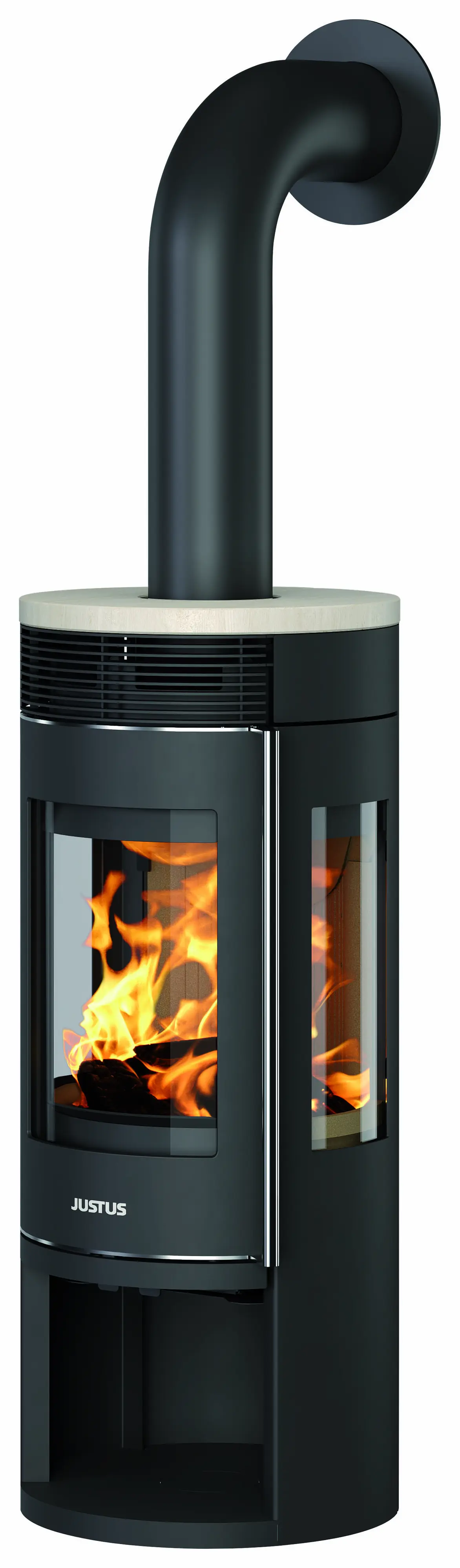 Justus Kaminofen Mino Trios 2.0 Stahl schwarz mit Abdeckplatte Sandstein 5,5 kW Justus Kaminofen Mino Trios 2.0 Stahl schwarz mit Abdeckplatte Sandstein 5,5 kW