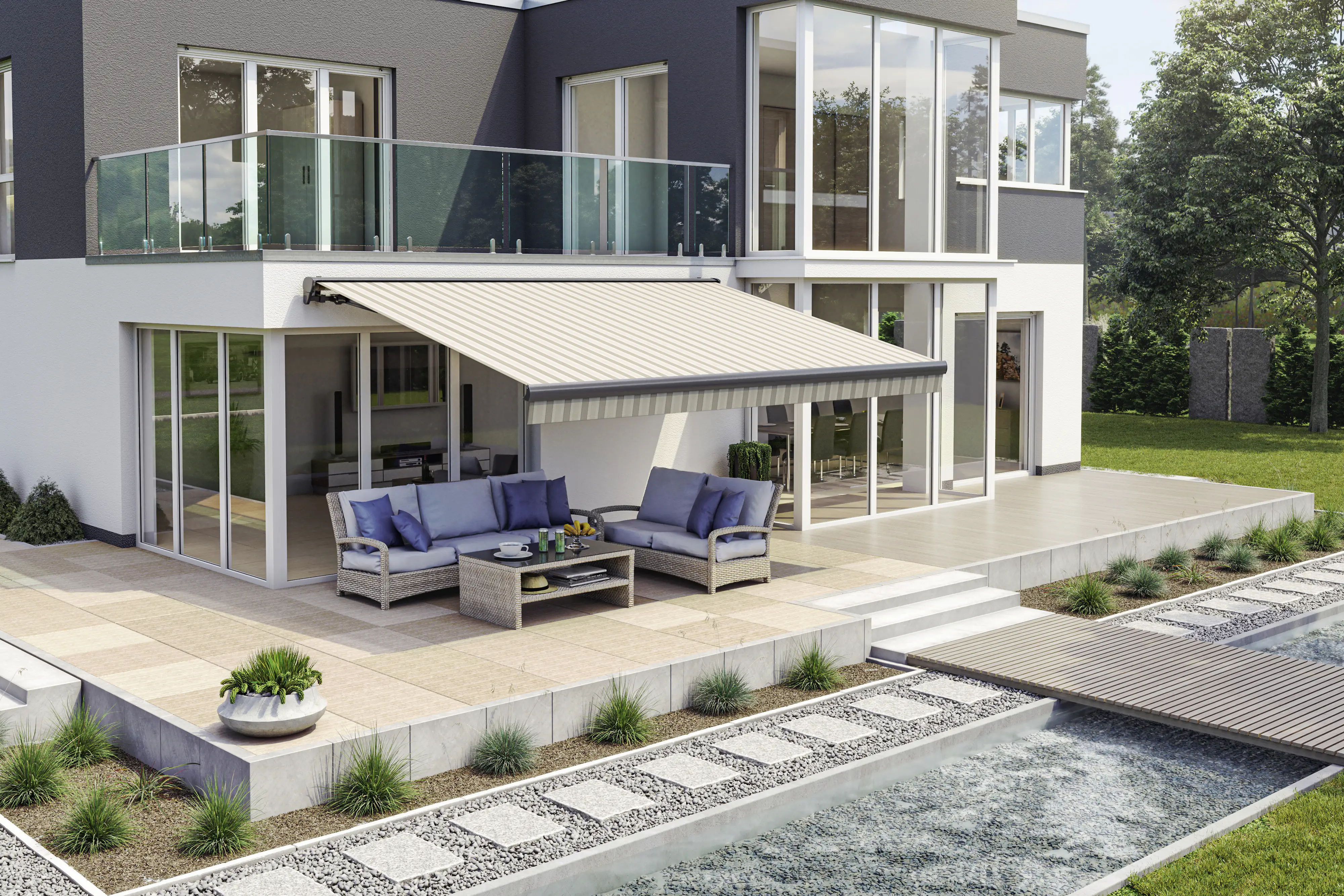 Teilhülsenmarkise beige gestreift  Teilhülsenmarkise beige gestreift