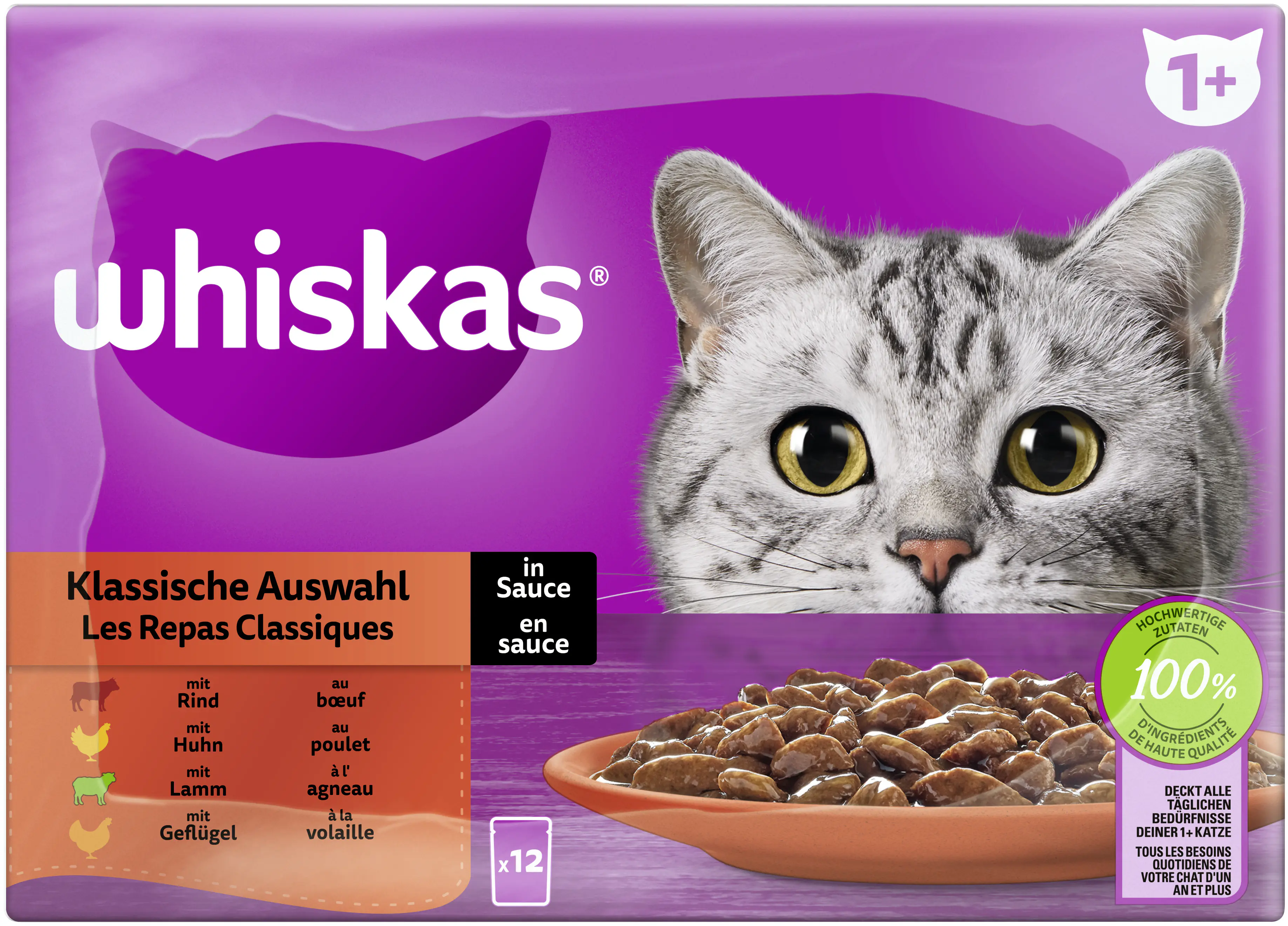 Whiskas Multipack klassische Auswahl in Sauce Katzenfutter 12 x 85 g