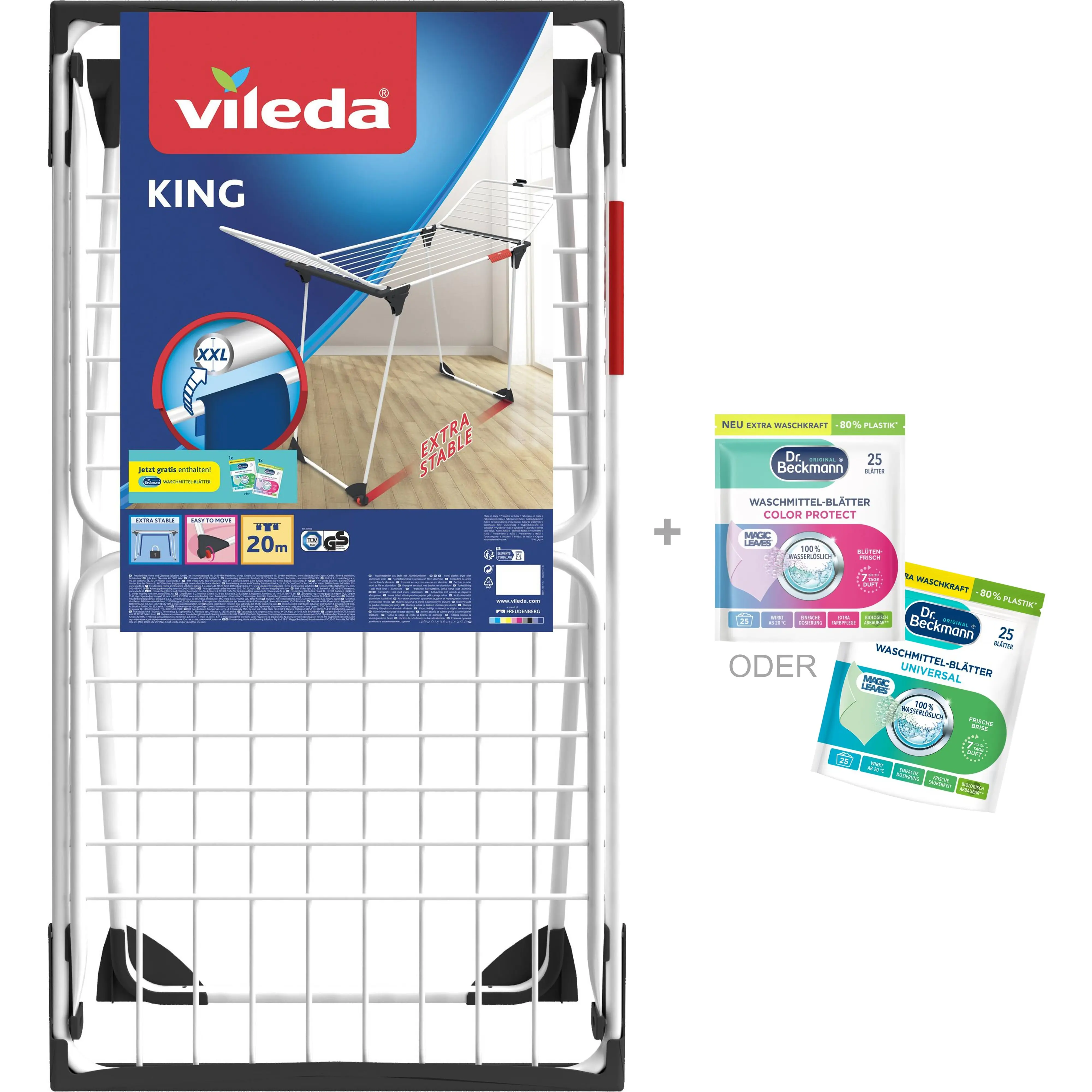 Vileda Wäscheständer King inkl. Dr. Beckmann Waschmittelblätter