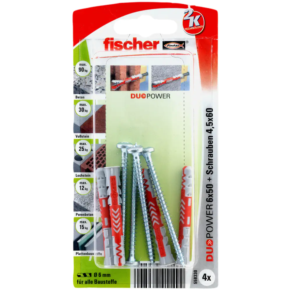 Fischer Dübel-Set Duopower 6.0 x 50 mm - 4 Stück