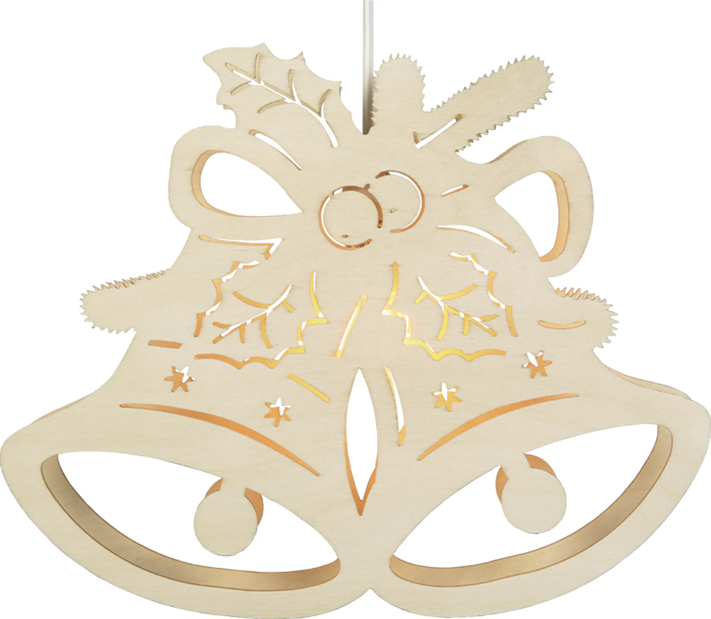 Saico LED-Fensterbild Glocke Holz 32 cm warmweiß natur