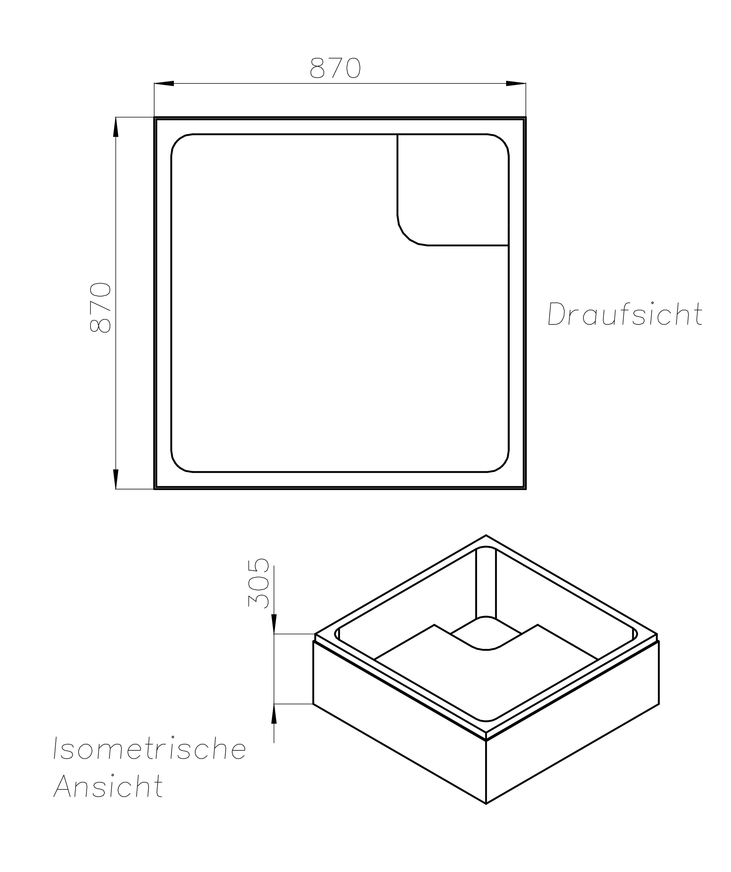 Ottofond Wannenträger Elba / Capri / Saba 870 x 870 mm, geeignet für Elba/Capri/Saba