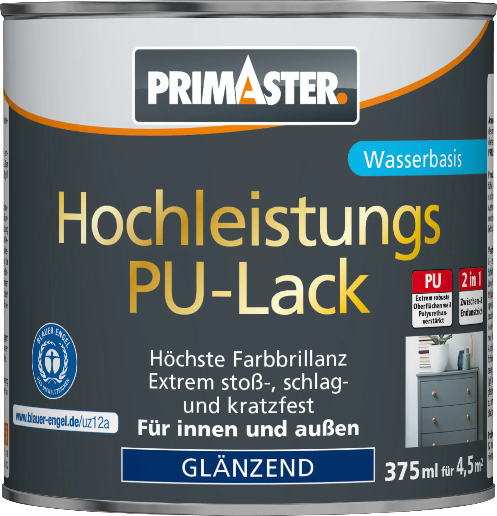 Primaster Hochleistungs-PU-Lack RAL 9005 375 ml 2in1 tiefschwarz glänzend