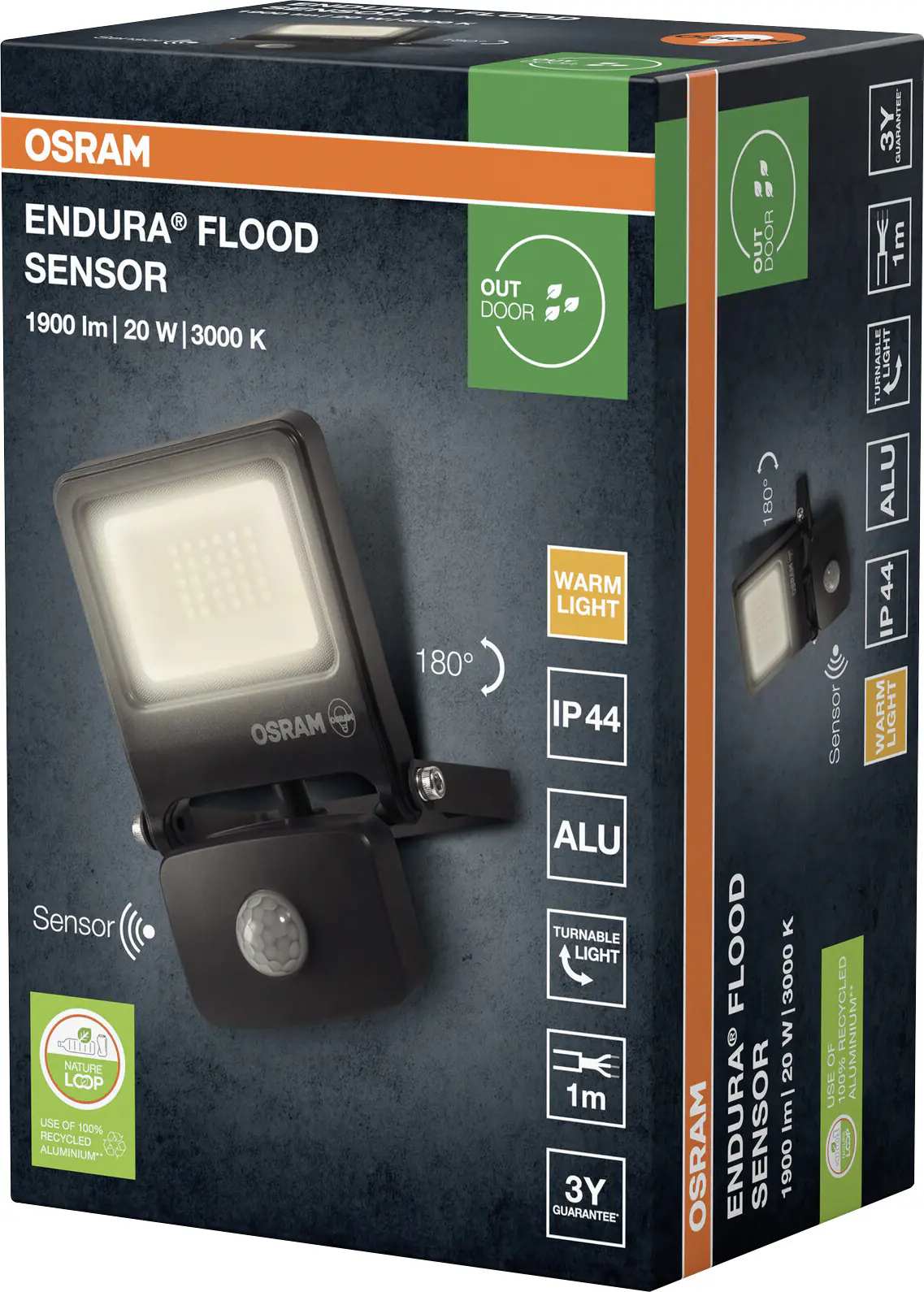 Osram Außenleuchte Endura Flood Bewegungsmelder 20W PCR dunkelgrau warmweiß