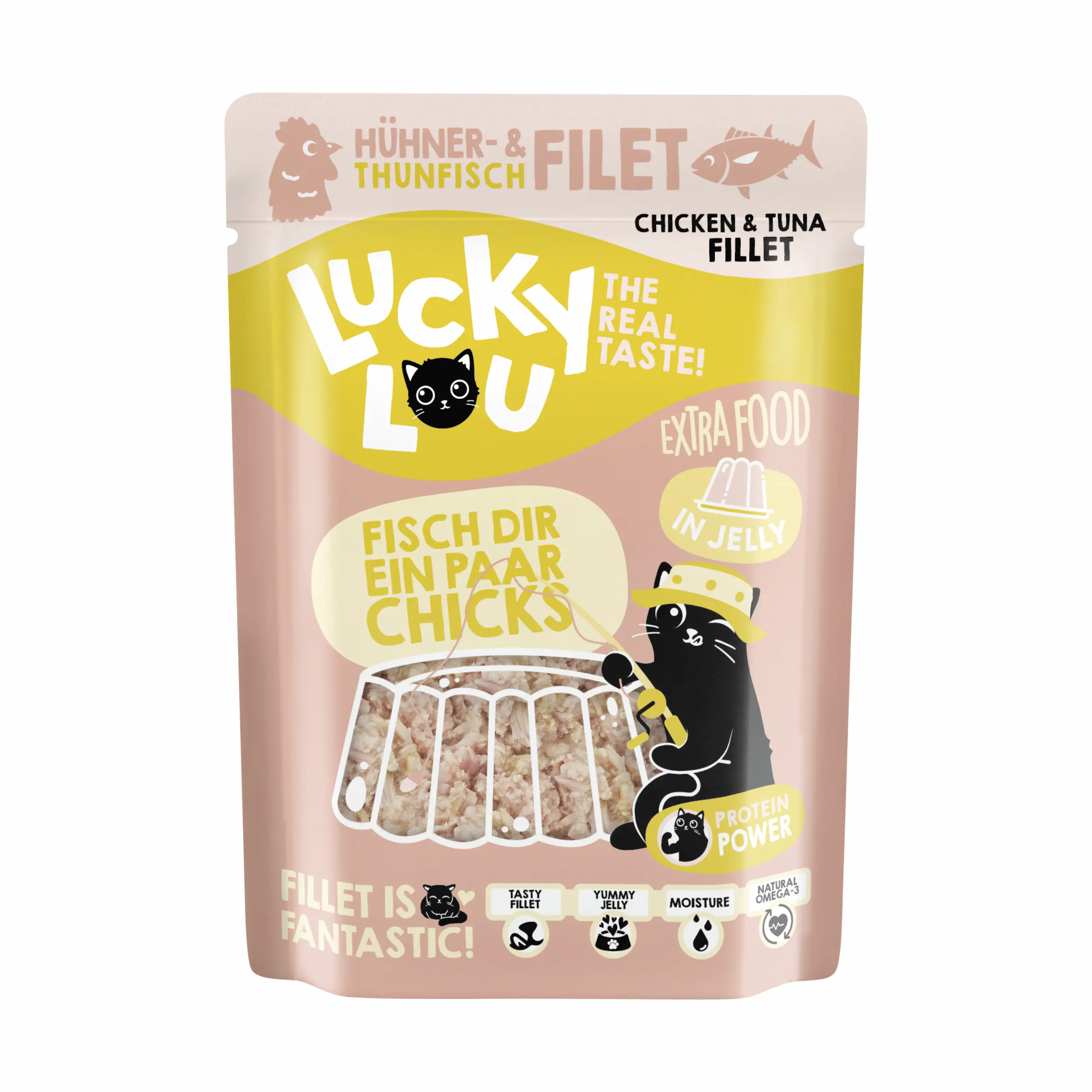 Lucky Lou Extrafood Katzennassfutter Adult getreidefrei 70 g Thunfisch & Hühnerfilet in Jelly